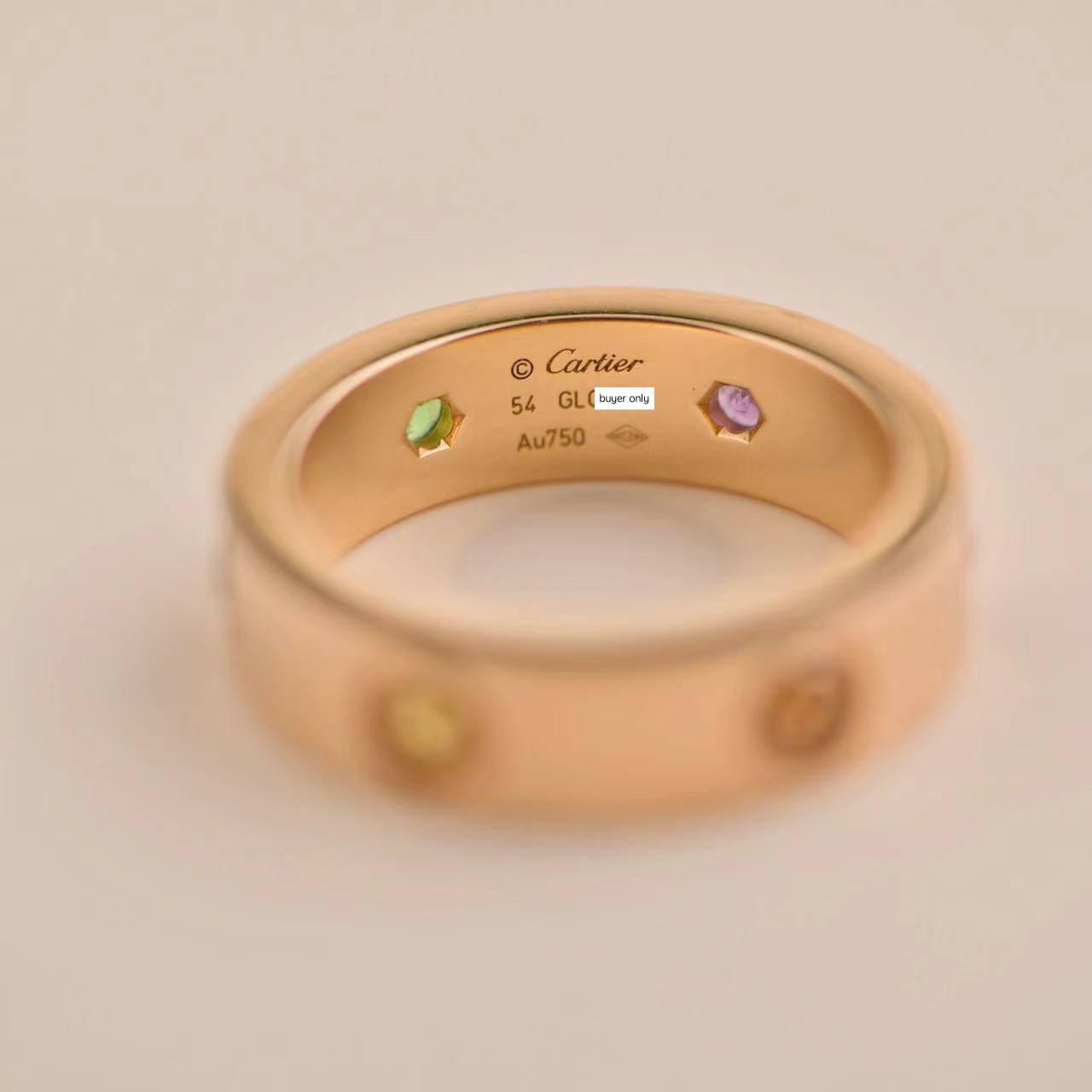 Women's or Men's Cartier Love Rainbow Multigem Rose Gold Ring Size 54