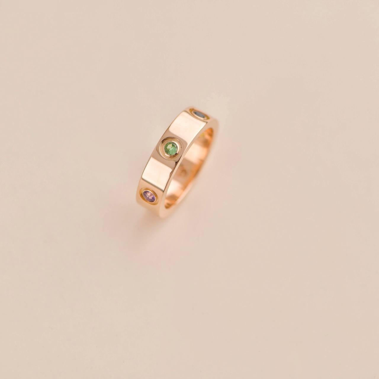 Women's or Men's Cartier Love Rainbow Multigem Rose Gold Ring Size 55