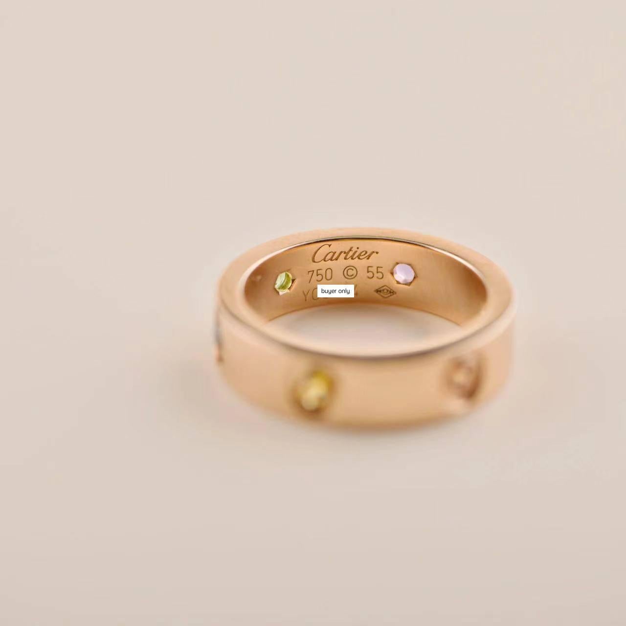 Cartier Love Rainbow Multigem Rose Gold Ring Size 55 For Sale 1