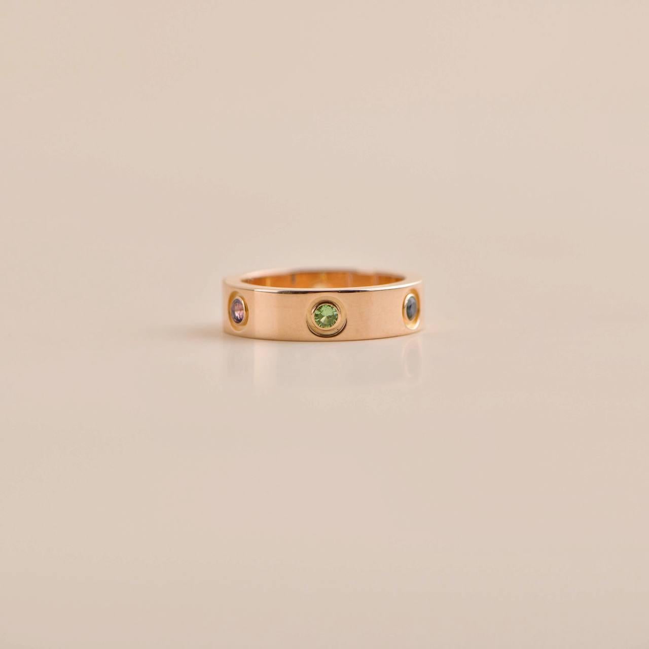 Cartier Love Rainbow Multigem Rose Gold Ring Size 55 For Sale 2