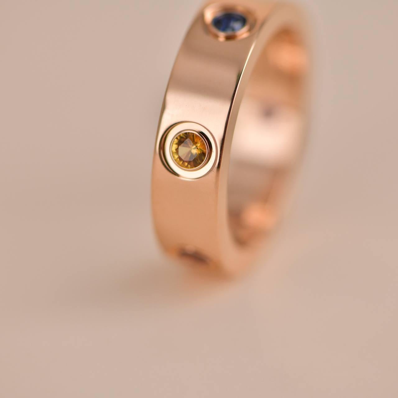 Rose Cut Cartier Love Rainbow Rose Gold Ring Size 54