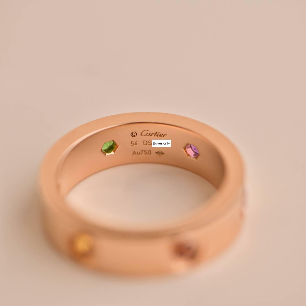 Cartier Love Rainbow Rose Gold Ring Size 54 In Excellent Condition In Banbury, GB