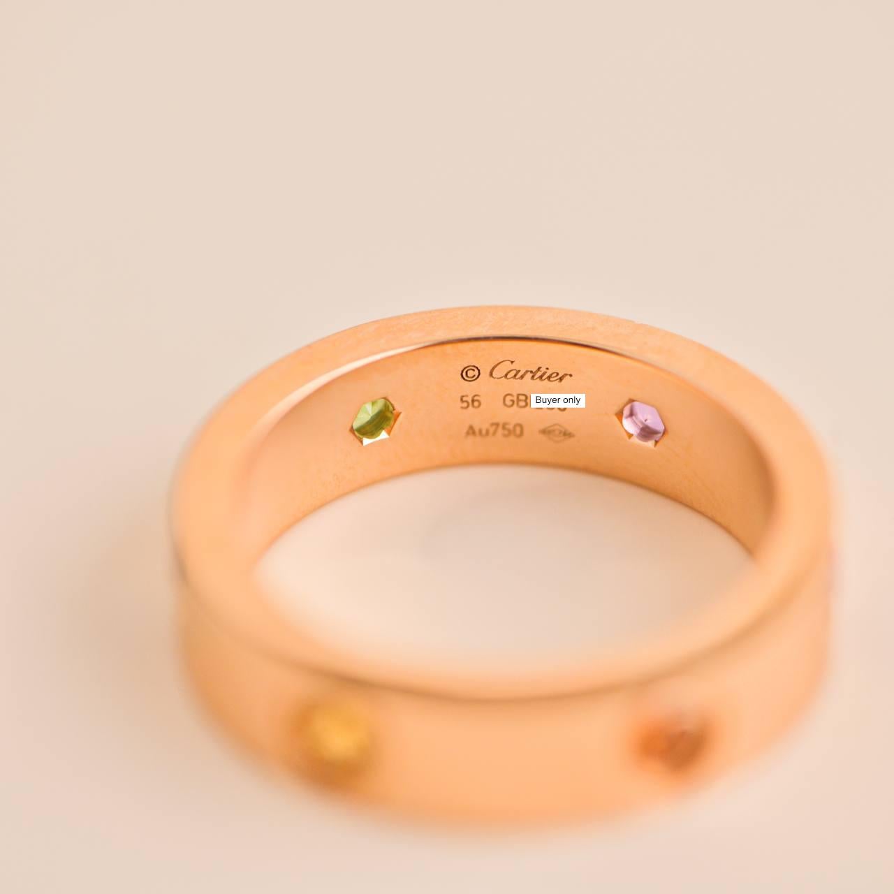 Rose Cut Cartier Love Rainbow Rose Gold Ring Size 56