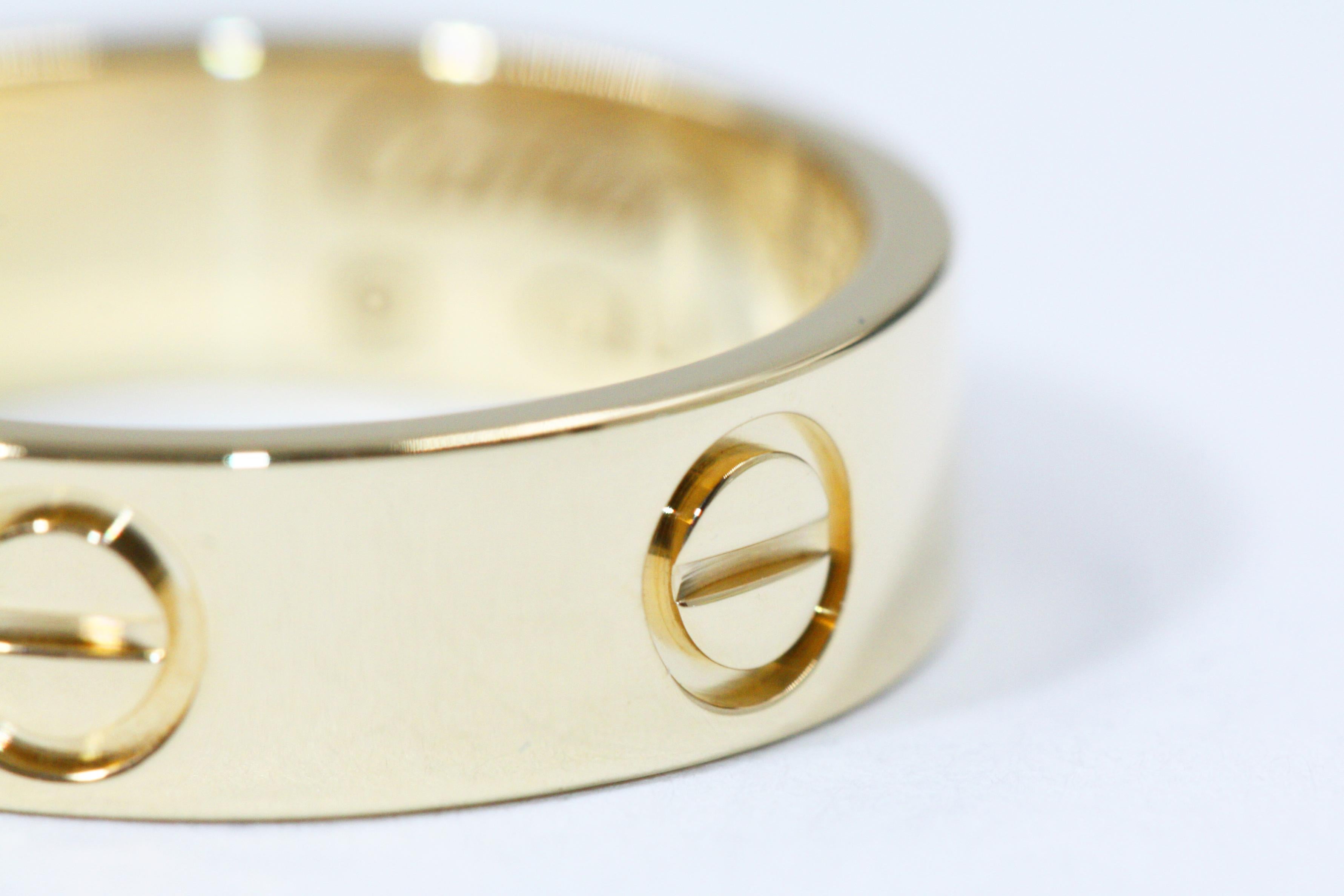 Women's Cartier Love Ring, 18 Karat Yellow Gold For Sale