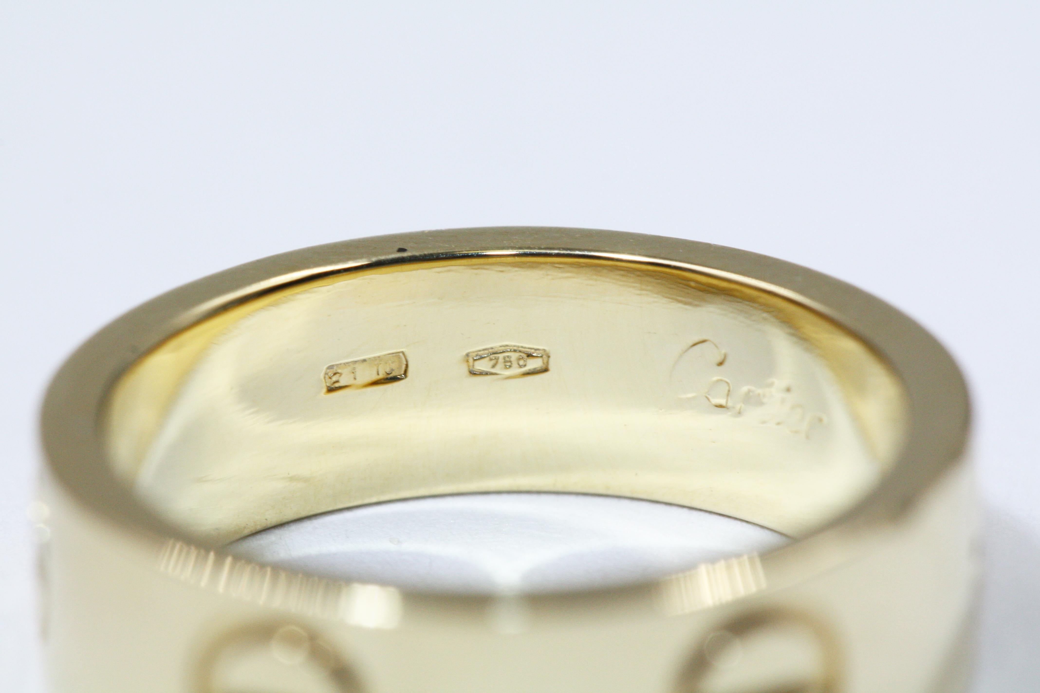 Cartier Love Ring, 18 Karat Yellow Gold For Sale at 1stDibs