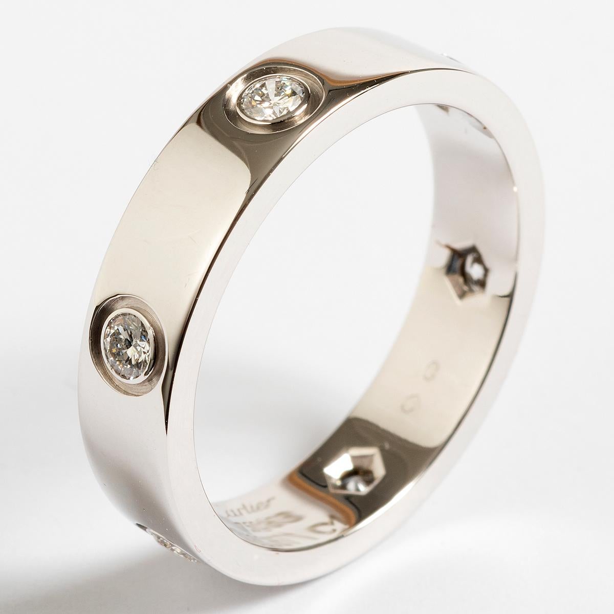 Cartier Love Ring, 18ct White Gold, Diamonds, Size 63 (Cartier) Service Papers. In Excellent Condition In Canterbury, England