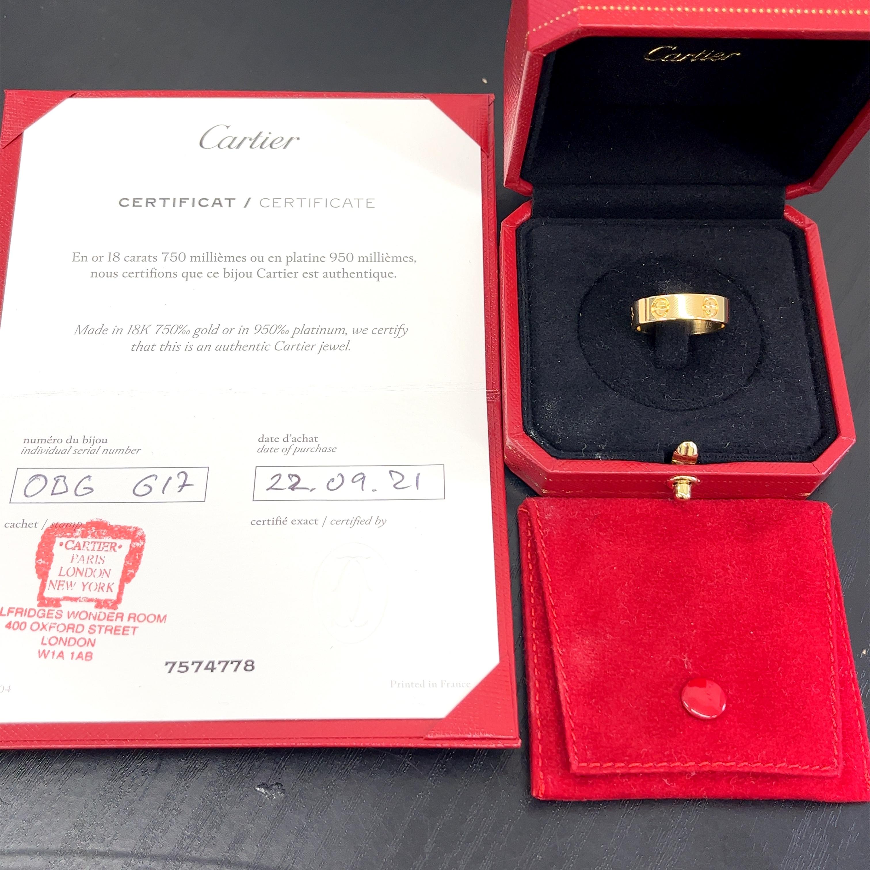 Cartier LOVE ring, 18ct Yellow Gold Width: 5.5 mm (size 57) In Excellent Condition In London, GB