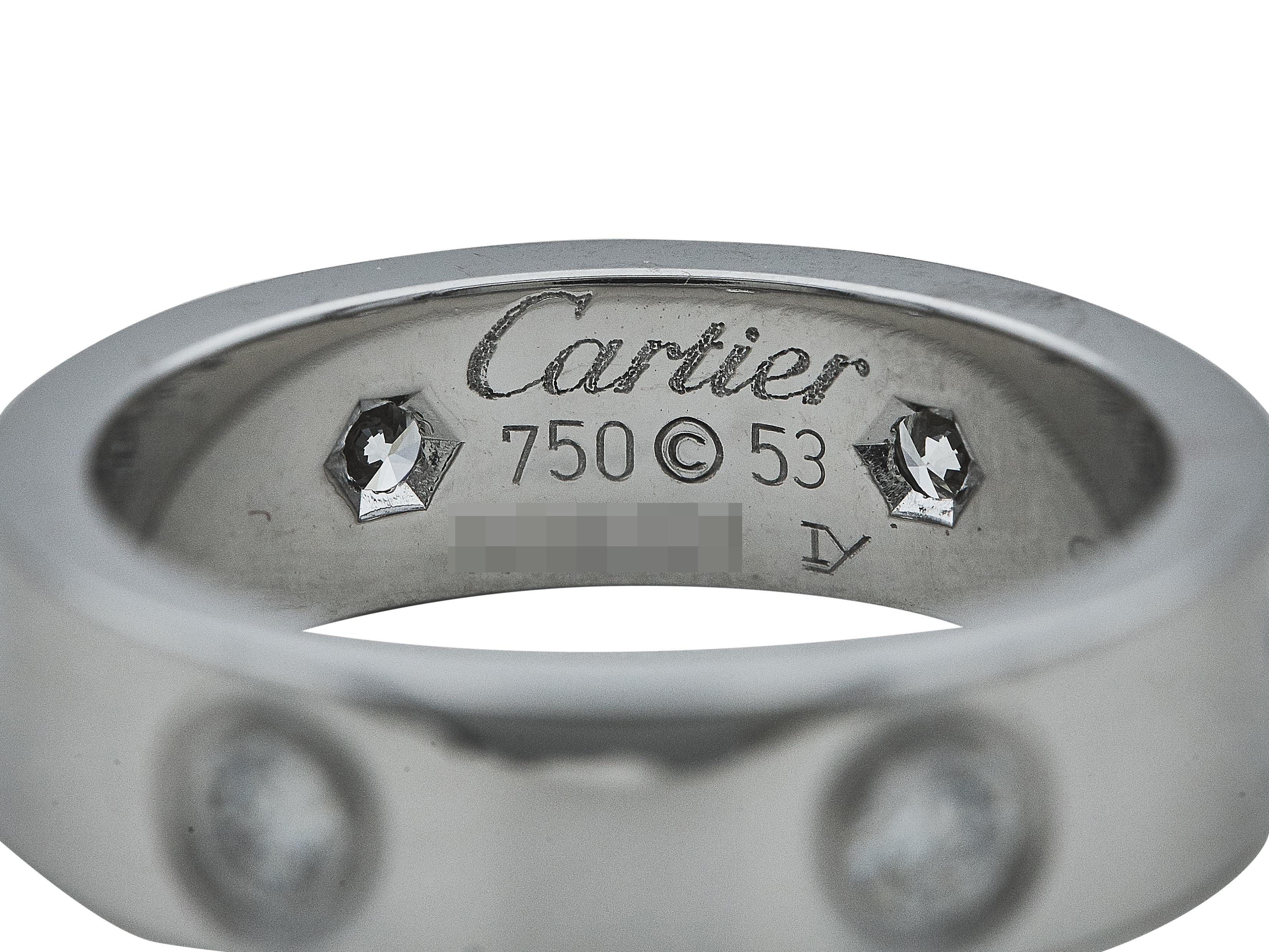 Taglio rotondo Anello Cartier Love in oro bianco 18 carati con 6 diamanti misura 53 in vendita
