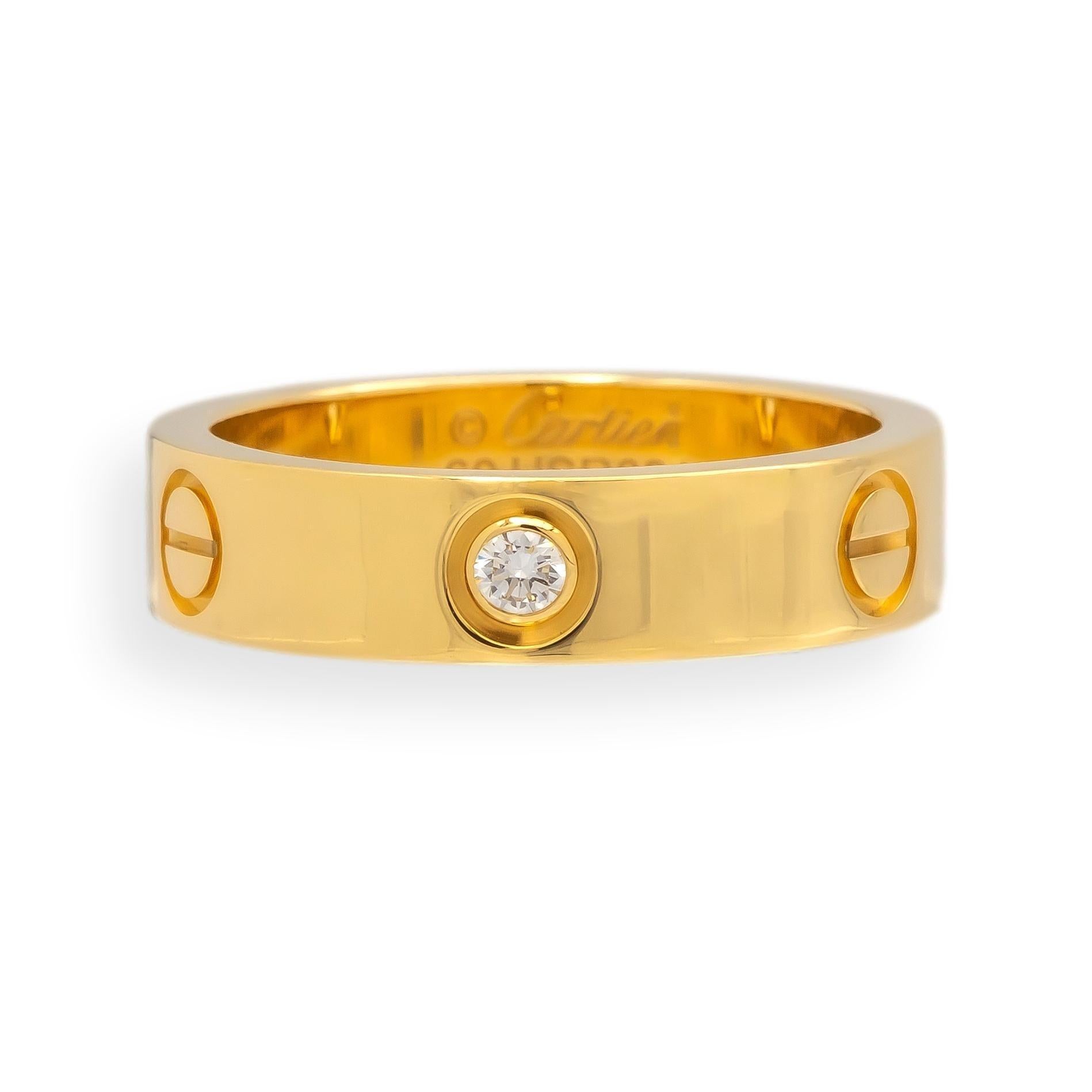 Cartier Love Ring 18K Yellow Gold 3 Diamonds Band Size 60  US 9.25 Box & Papers (Brillantschliff) im Angebot