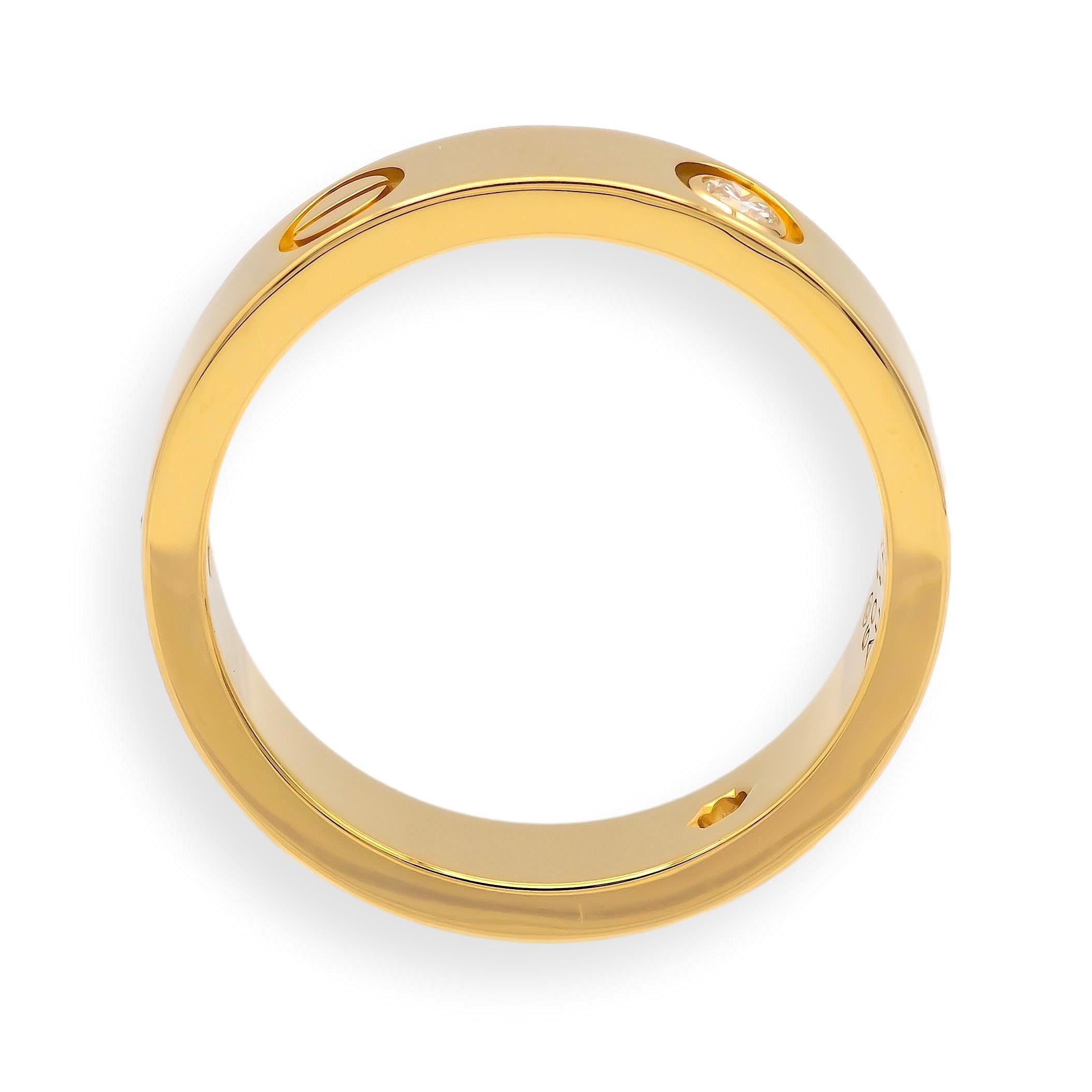 Cartier Love Ring 18K Yellow Gold 3 Diamonds Band Size 60  US 9.25 Box & Papers im Zustand „Hervorragend“ im Angebot in New York, NY