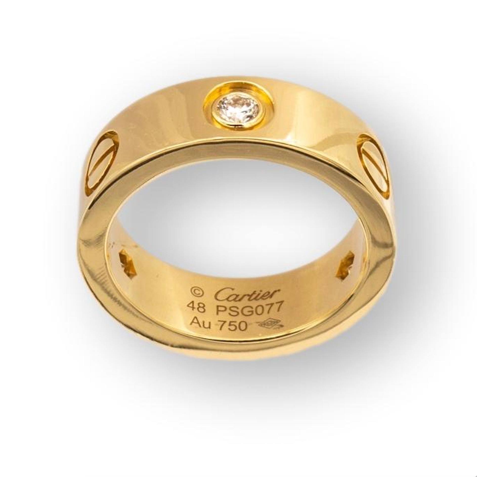 Moderne Cartier Bague d'amour à trois diamants en or jaune 18 carats