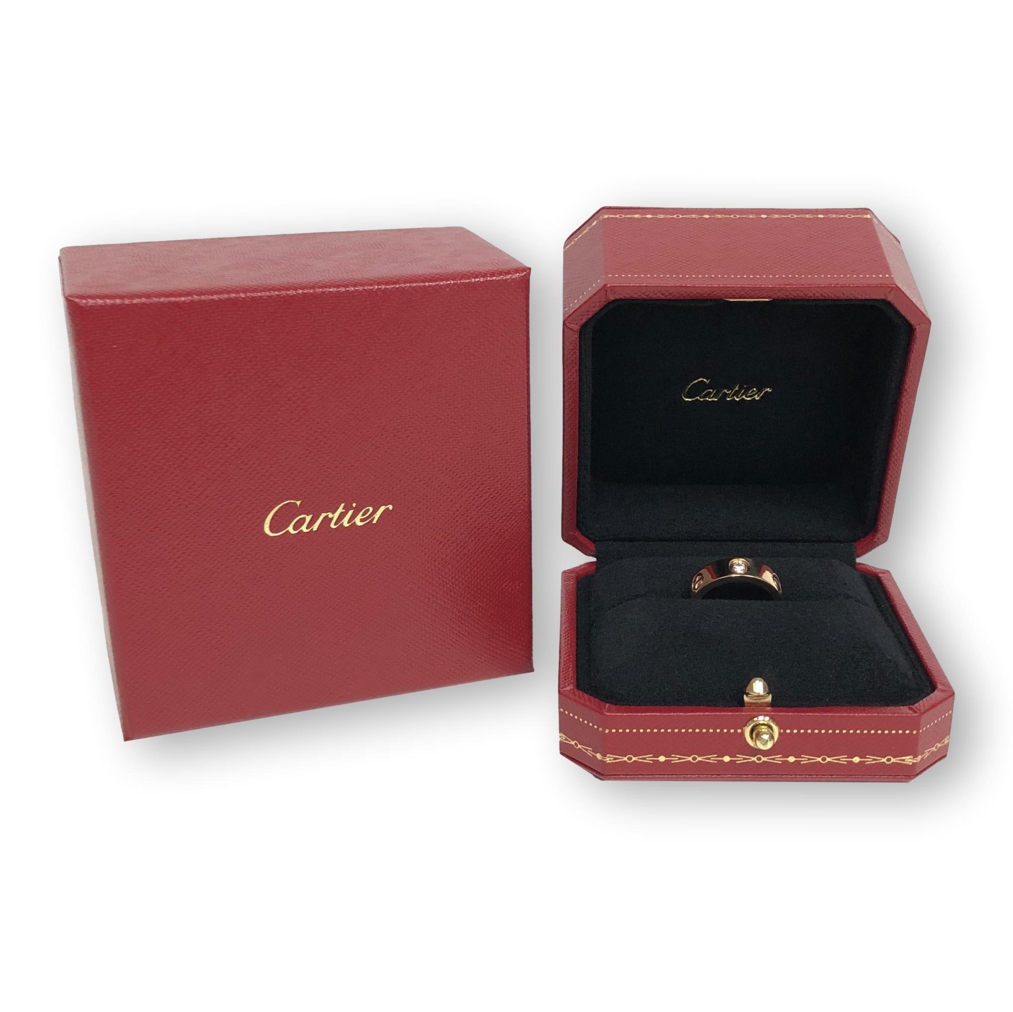 Modern Cartier Love Ring 18K Yellow Gold Three Diamonds Band