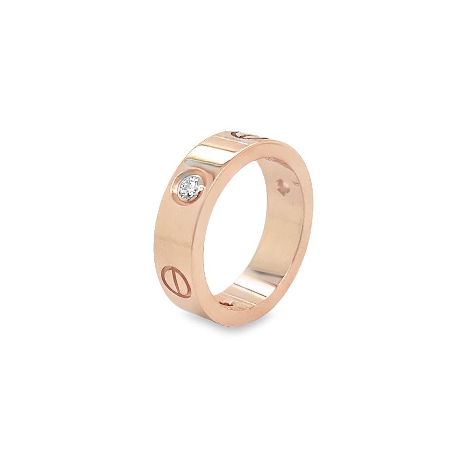 Modern Cartier Love Ring 3 Diamond 18k Rose Gold Size 6.5  For Sale