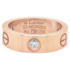 Cartier Love Ring 3 Diamond 18k Rose Gold Size 6.5