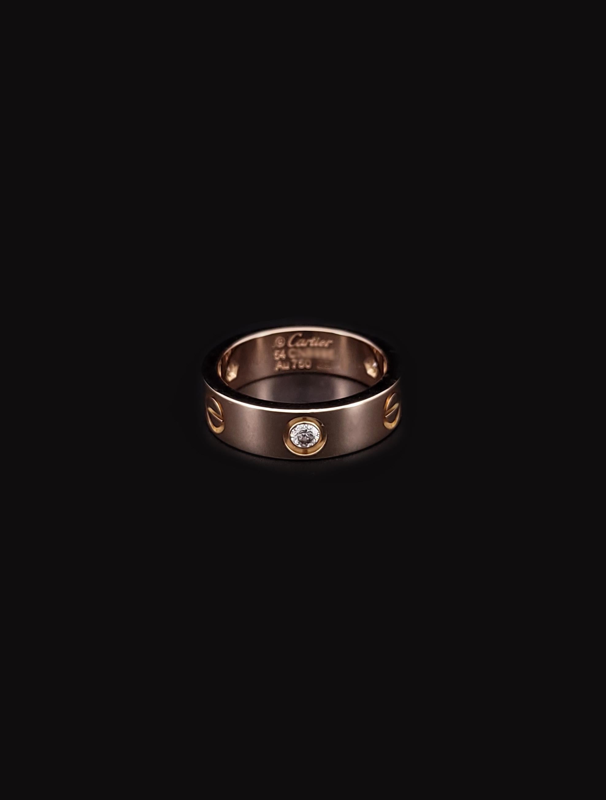Cartier Love Ring 3 Diamonds 18k Rose Gold Size 54 In New Condition In New York, NY