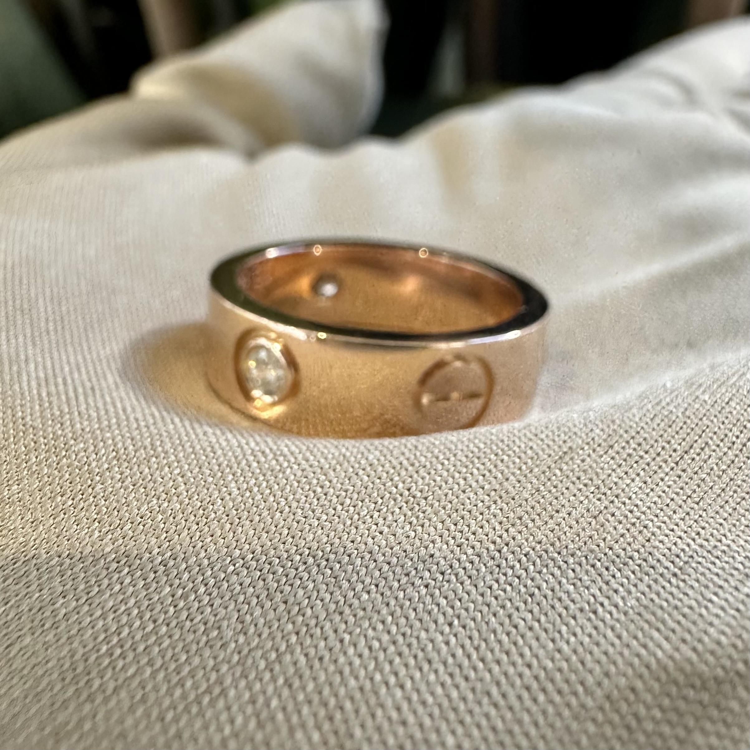Contemporary Cartier Love Ring, 3 Diamonds in 18k Rose Gold Size 50 For Sale