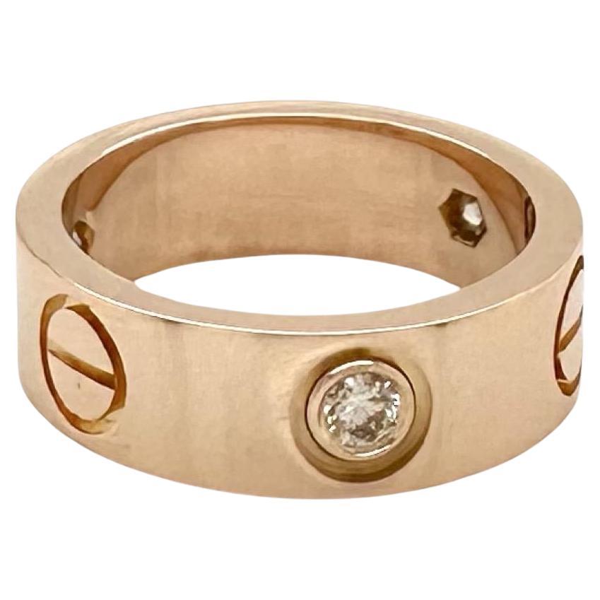 Cartier Love Ring, 3 Diamonds in 18k Rose Gold Size 50 For Sale