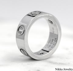 Cartier Love Ring 3 Round Brilliant Diamond 18K White Gold Size 3.75 W/Paper