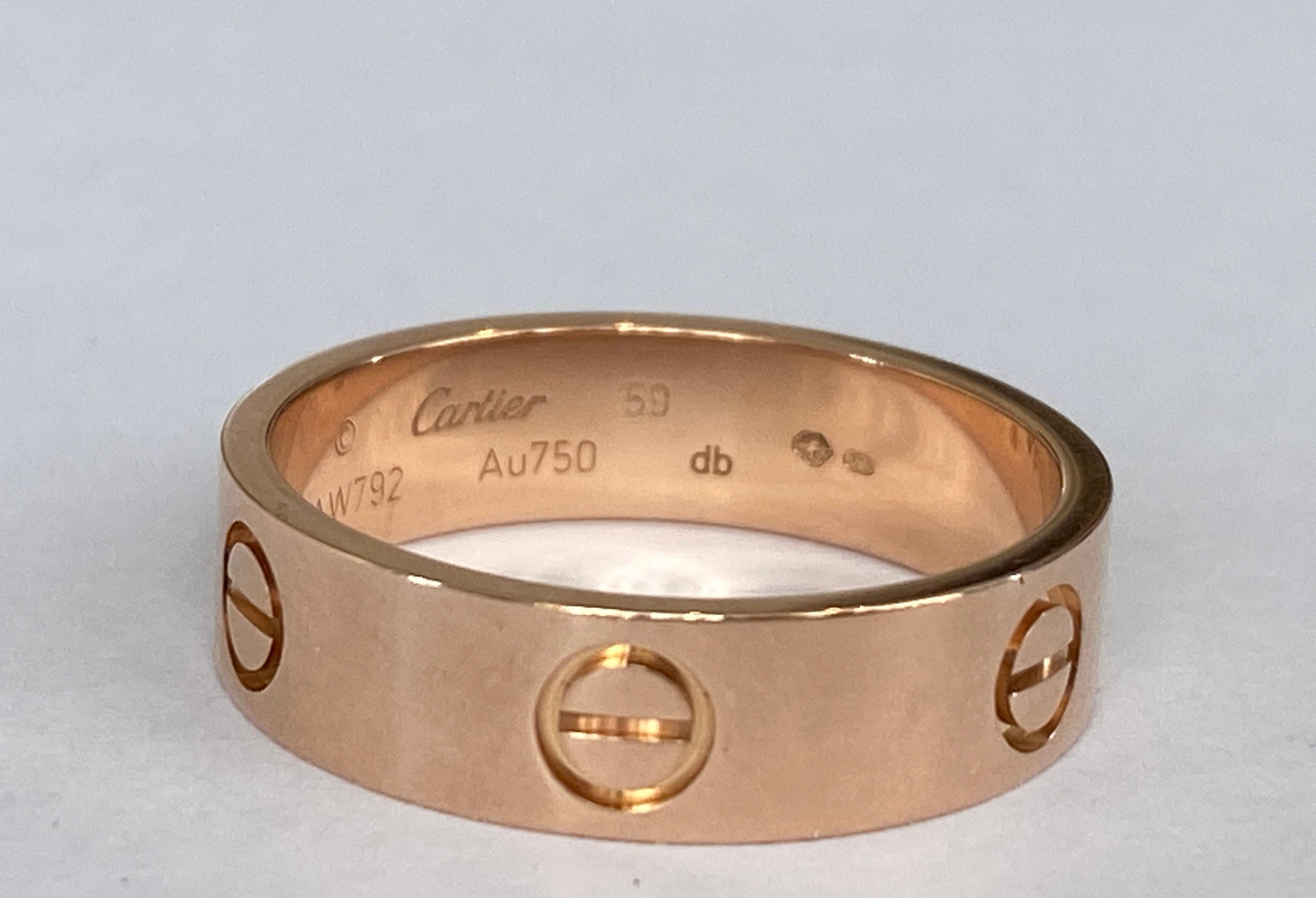 Cartier Love Ring 59 Size Wedding Band Rose Gold In Good Condition In AMSTERDAM, NL