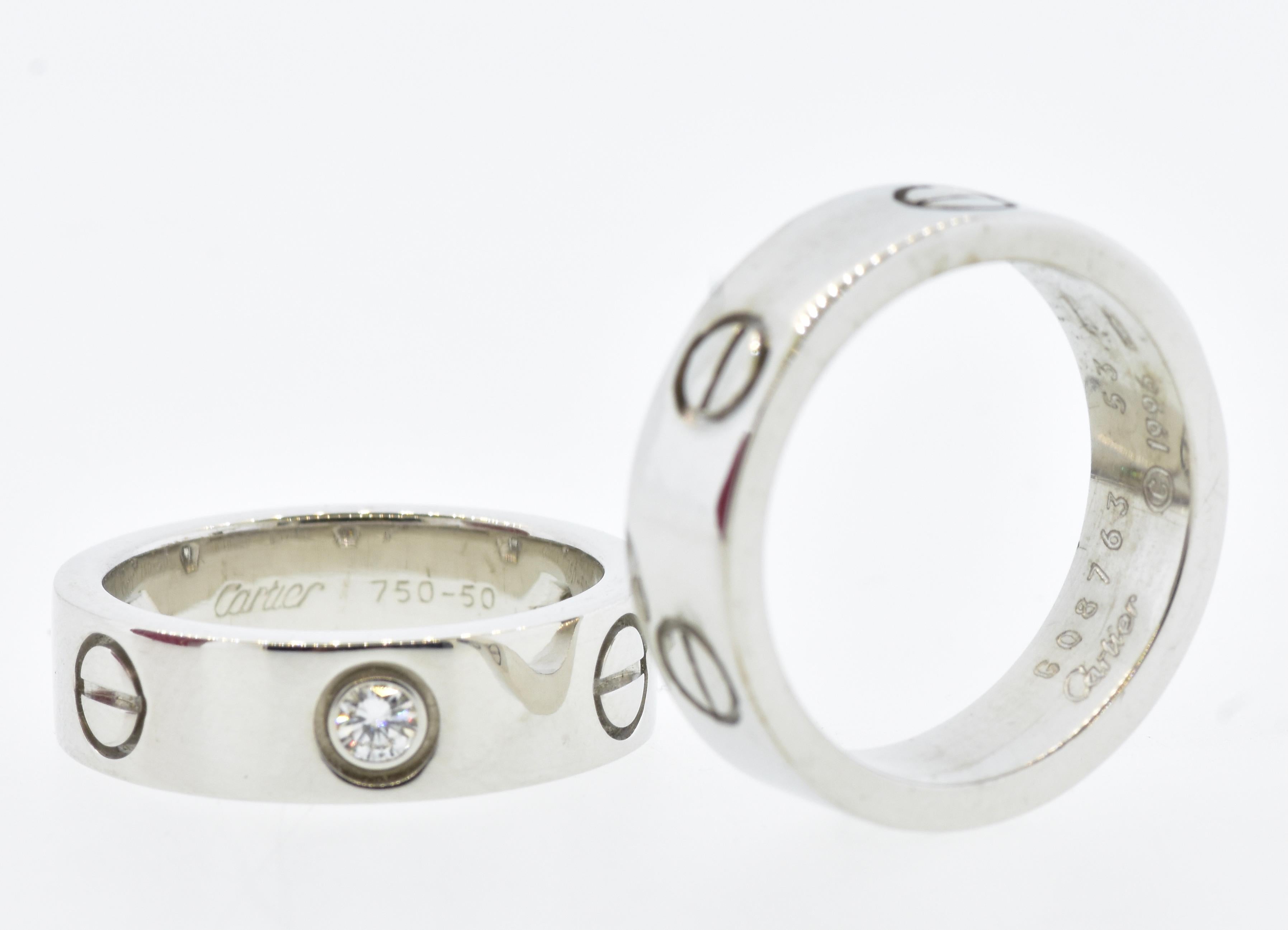 Brilliant Cut Cartier Love Ring, a matching pair in 18K white gold