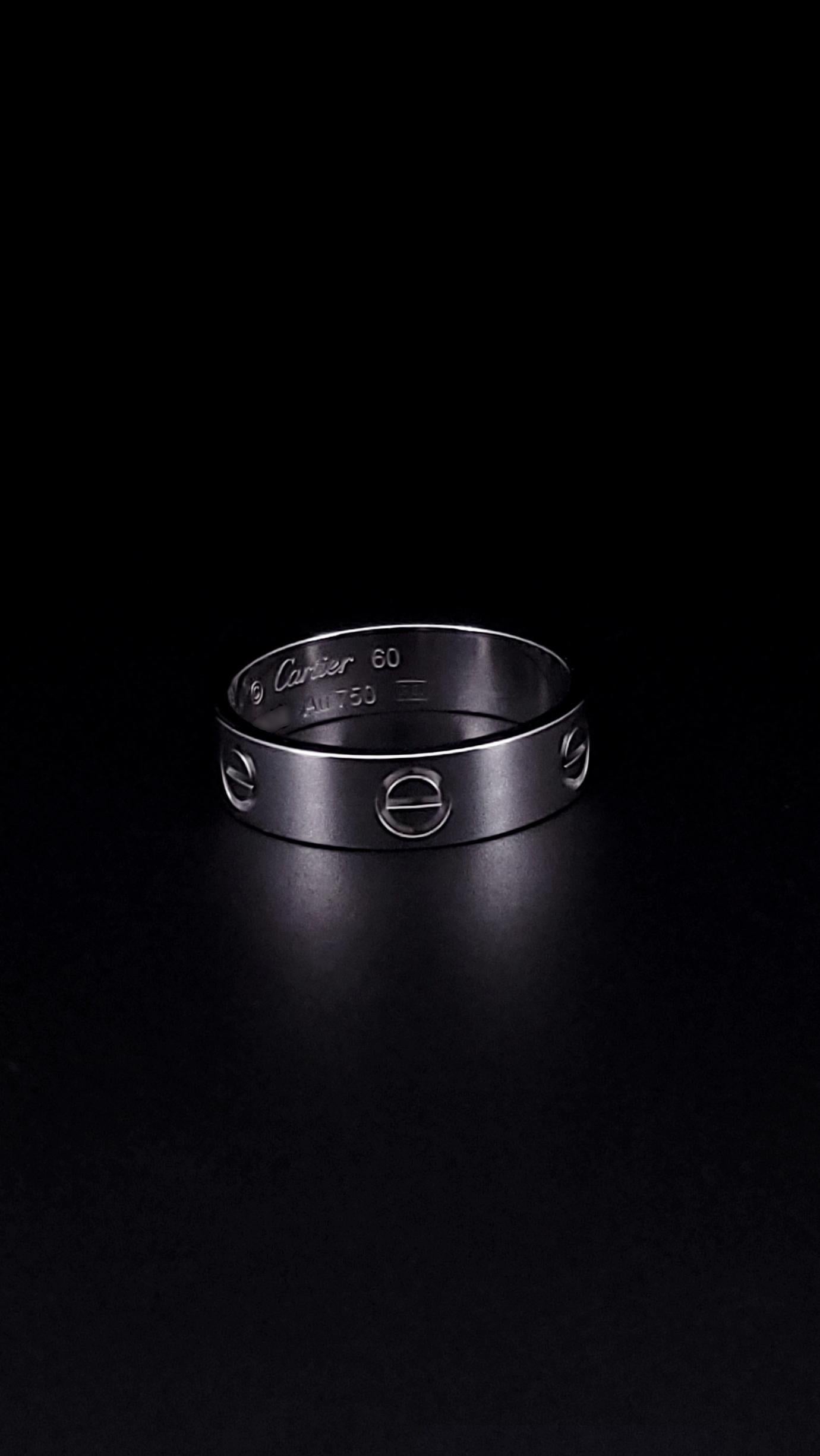 Cartier Love Ring Classic Model 18k White Gold Size 60 In Excellent Condition For Sale In New York, NY