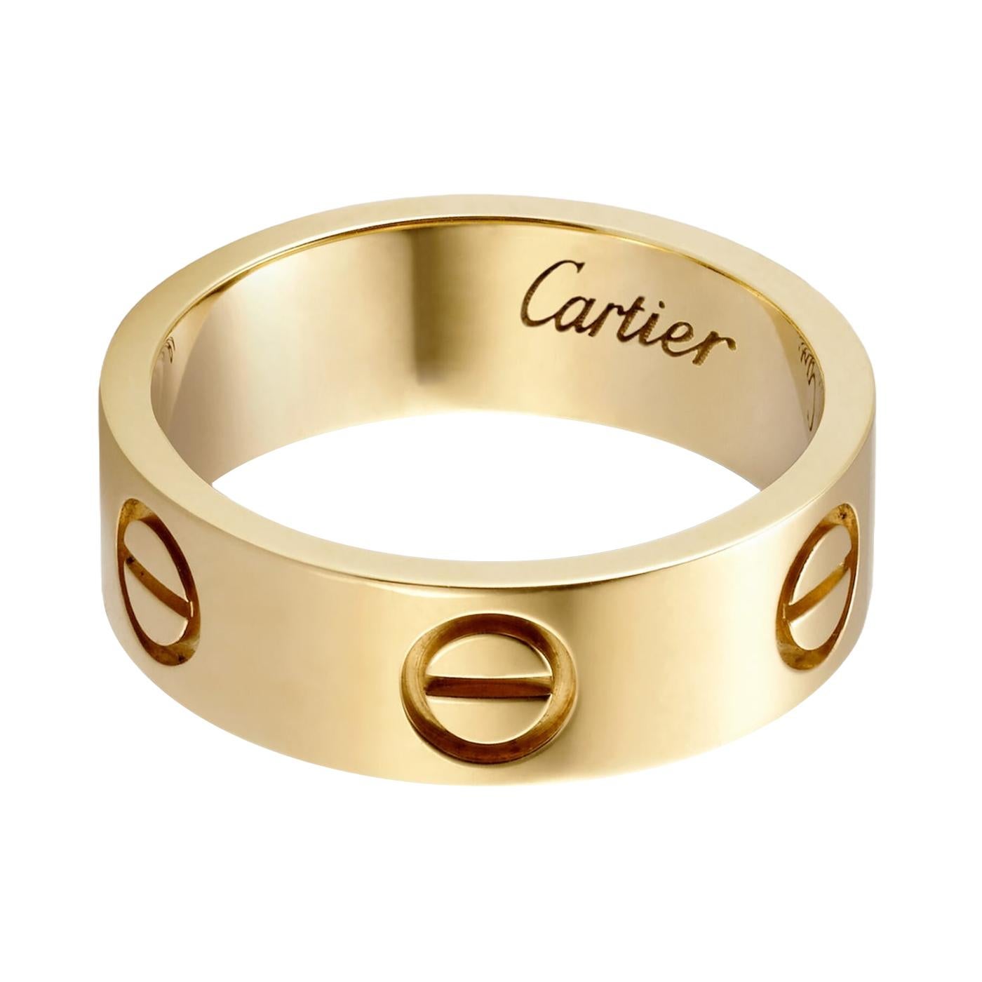 Modernist Cartier Love Ring Classic Model Yellow Gold Wedding Band Size 54 For Sale