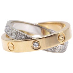 Cartier Love Ring Diamond Paved Pink and White Gold Full Set COA Box Receipt