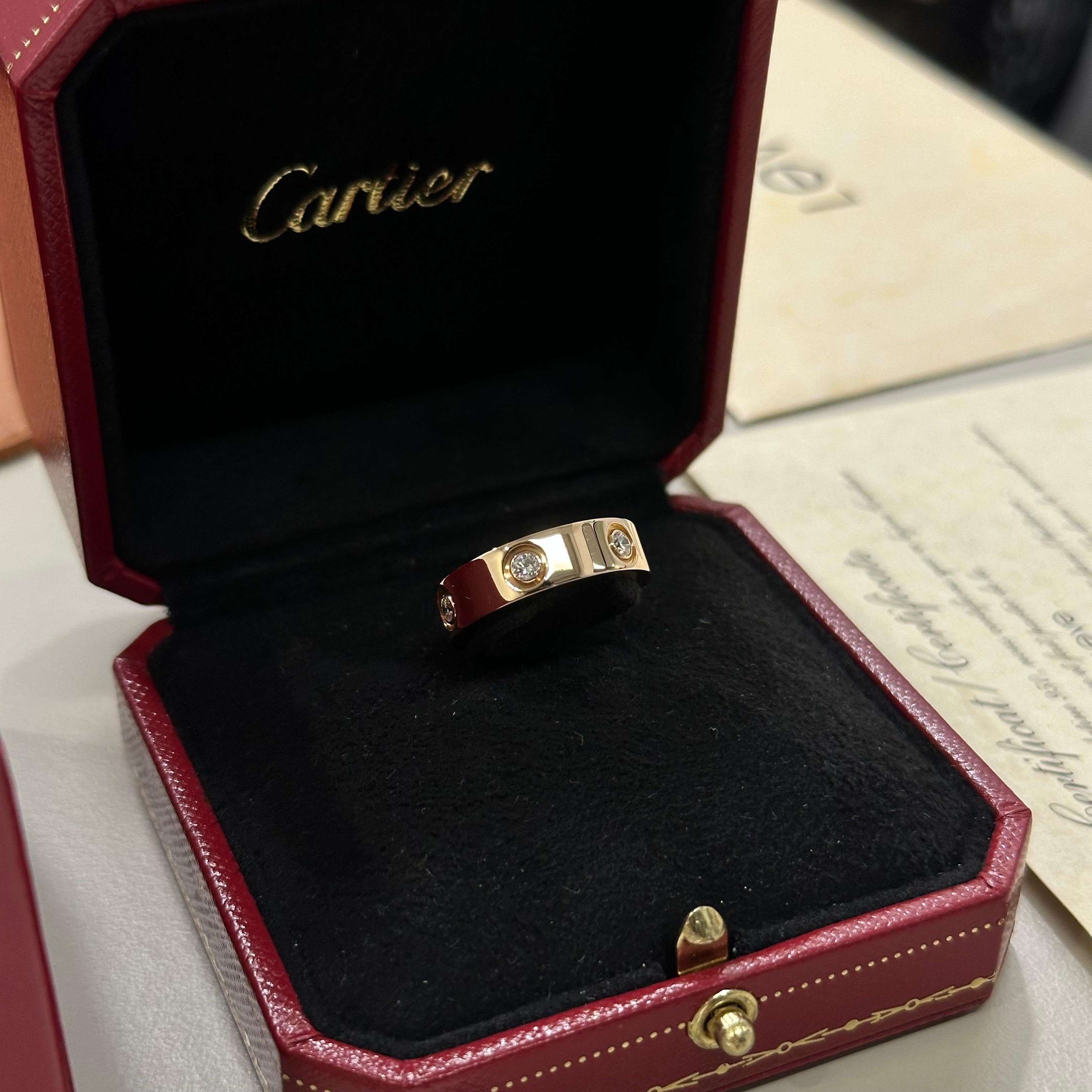 Cartier Love Ring Full Diamond Rose Gold Size 53 Box And Papers For Sale 5