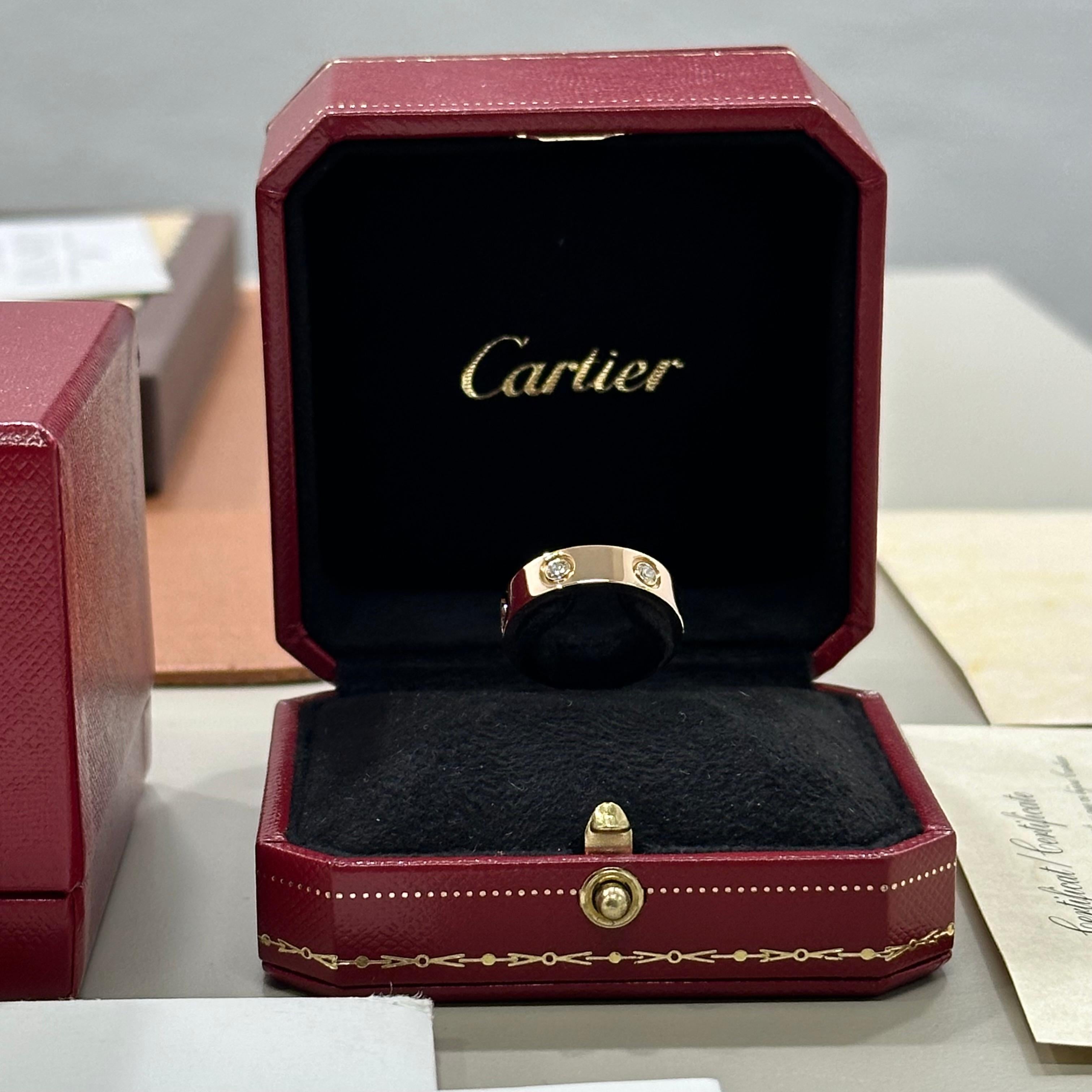 Cartier Love Ring Full Diamond Rose Gold Size 53 Box And Papers For Sale 6
