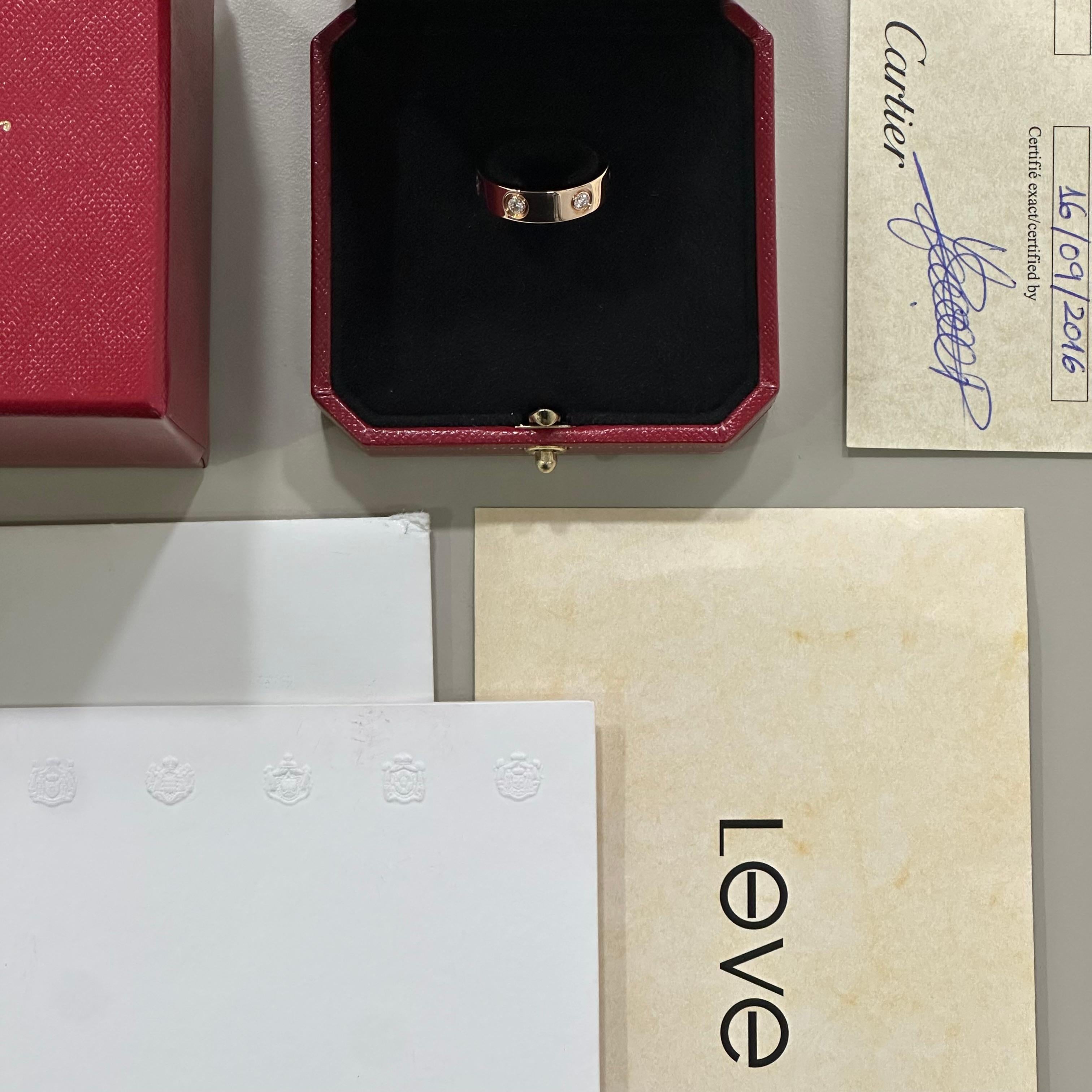 Cartier Love Ring Full Diamond Rose Gold Size 53 Box And Papers For Sale 7