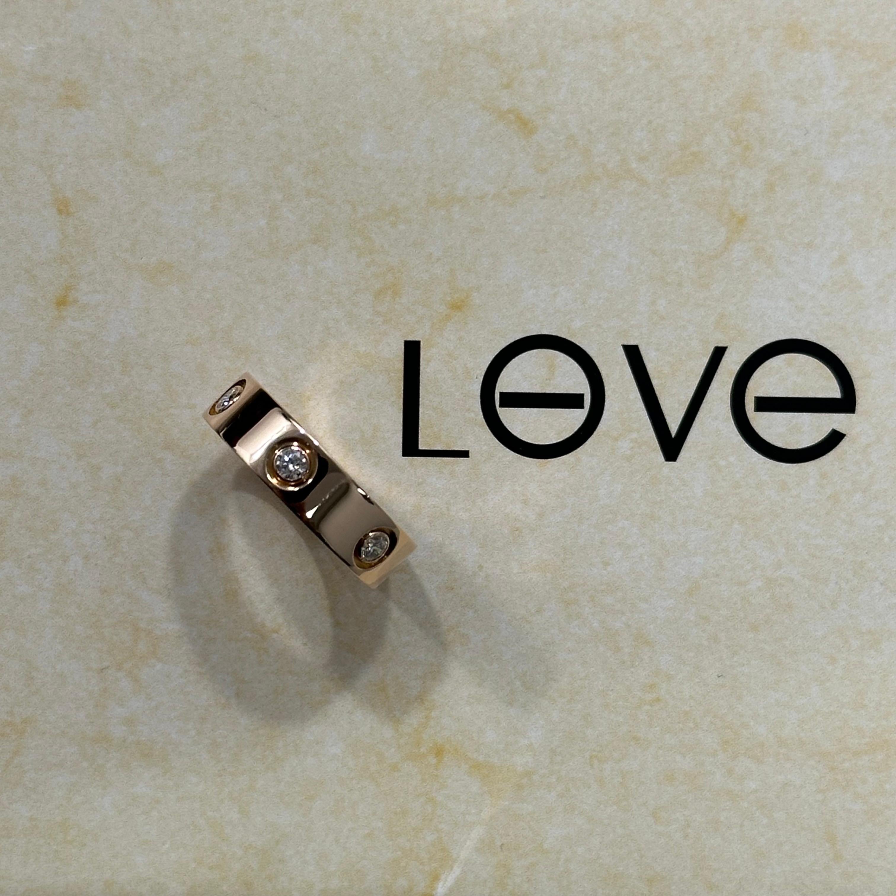 Cartier Love Ring Full Diamond Rose Gold Size 53 Box And Papers For Sale 1