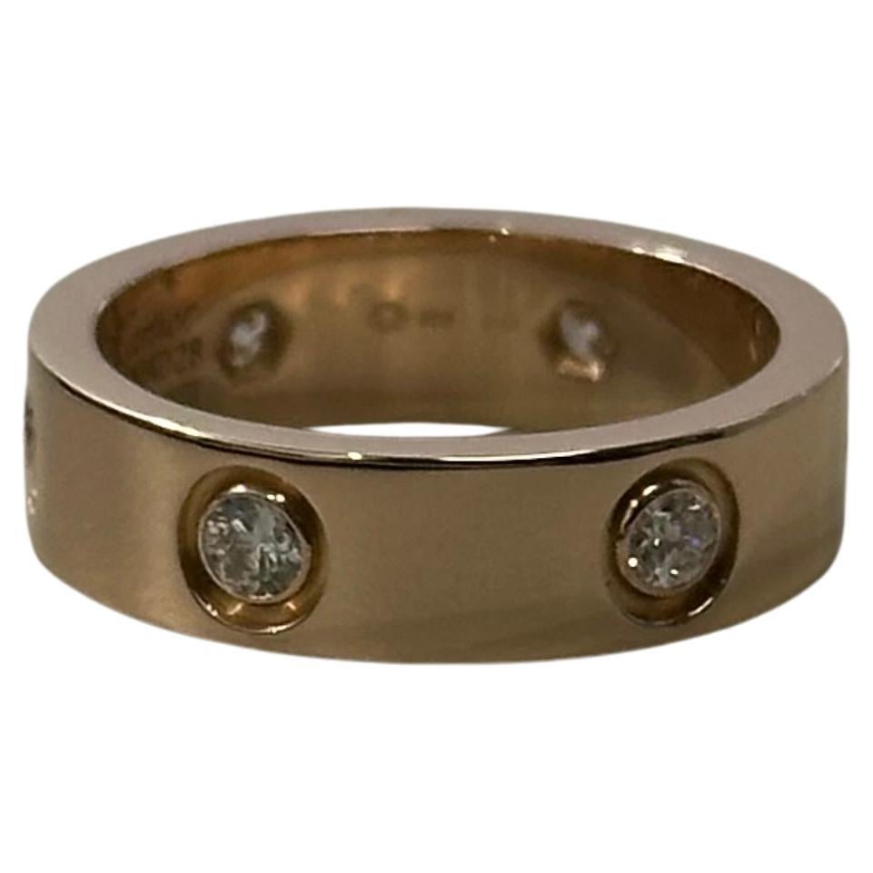 Cartier Love Ring Full Diamond Rose Gold Size 53 Box And Papers For Sale