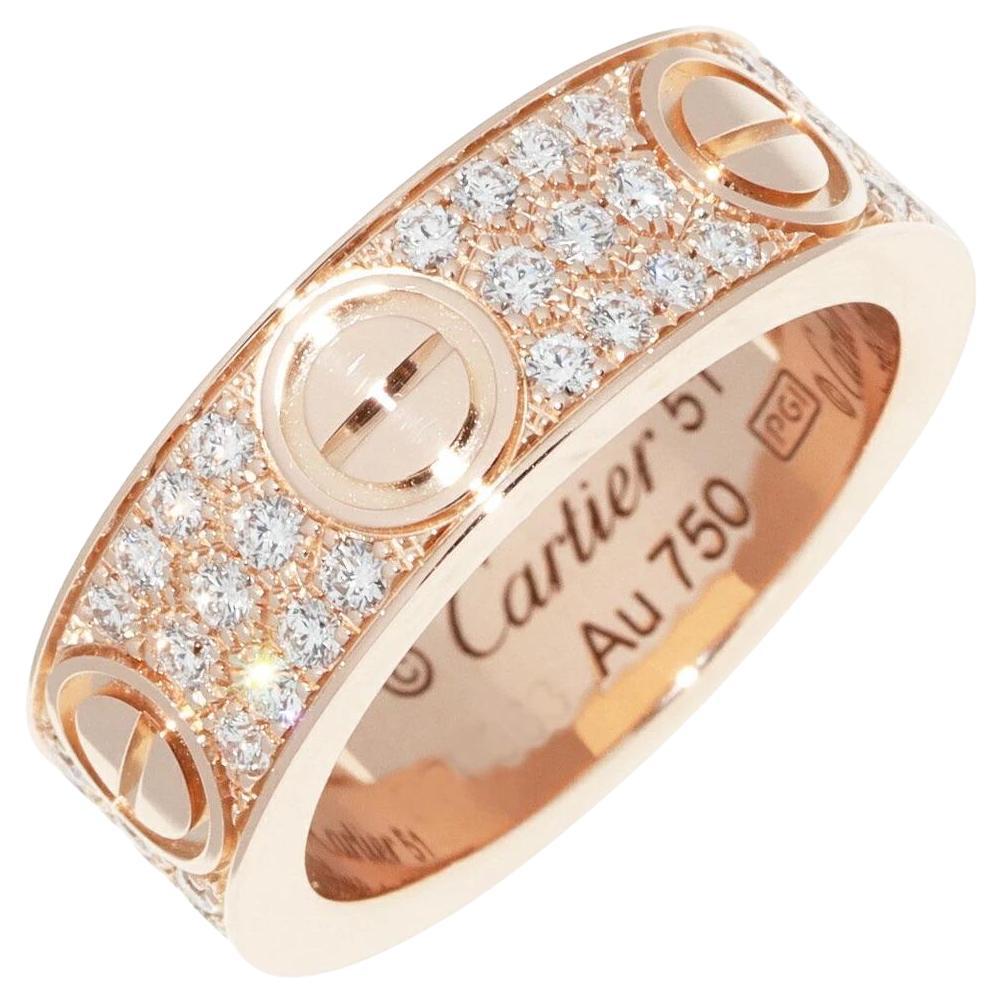 Bague Love de Cartier, pavé intégral en or rose en vente