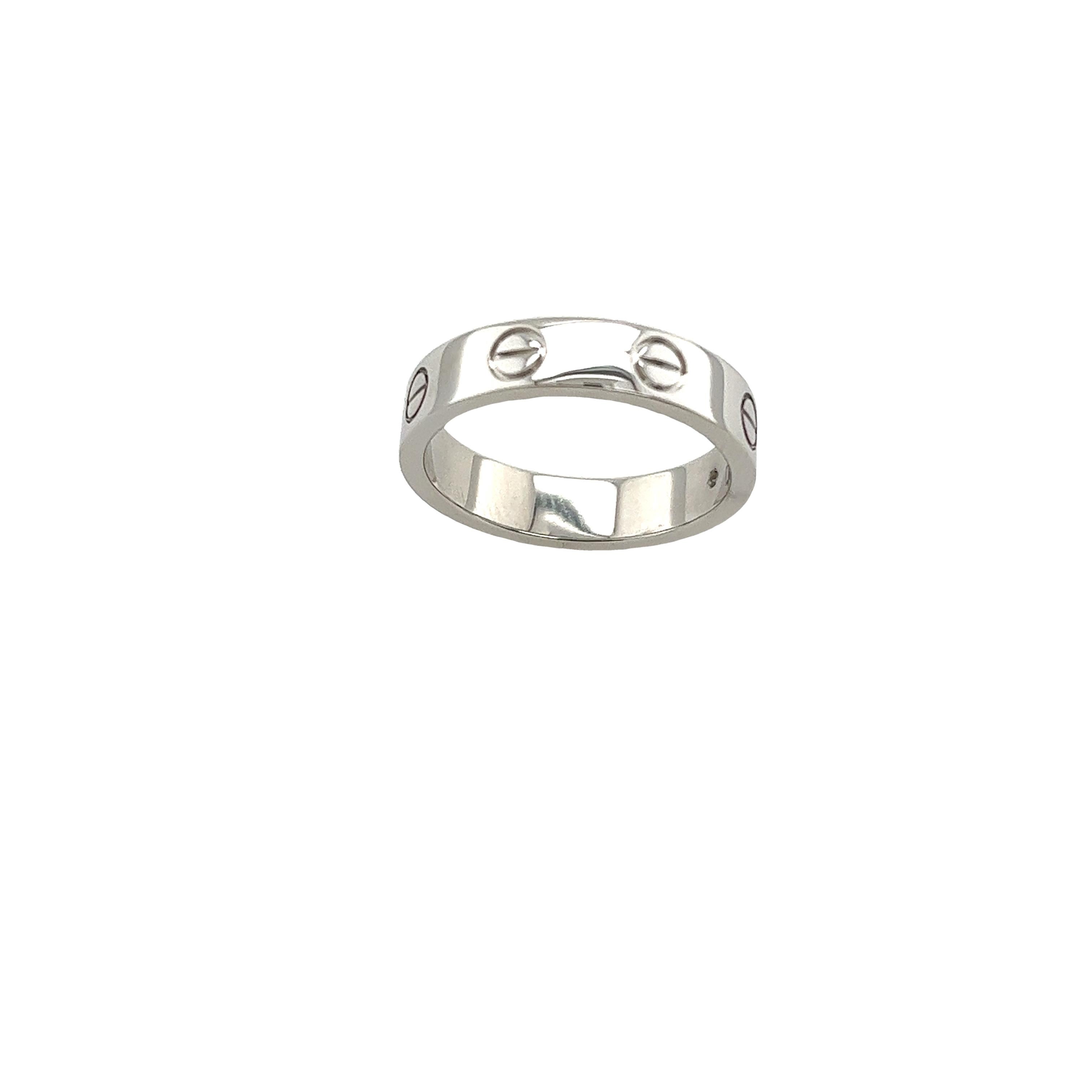Women's or Men's Cartier Love Ring in 18ct White Gold with 1 Round Brilliant Cut Diamond SIze 48