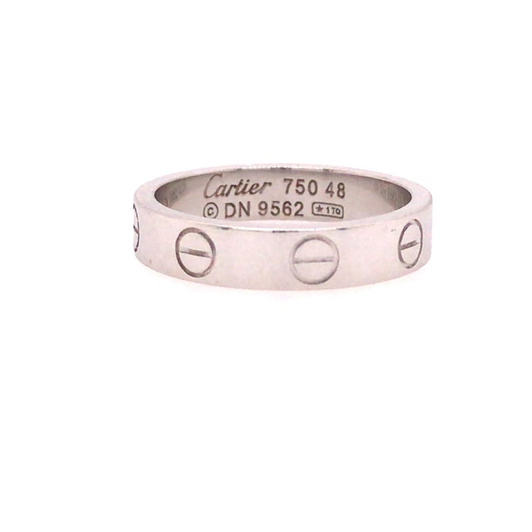 Cartier Love Ring in 18K White Gold.  Ring size 48 4 1/2. 4mm Width 3.88 grams  Stamped 