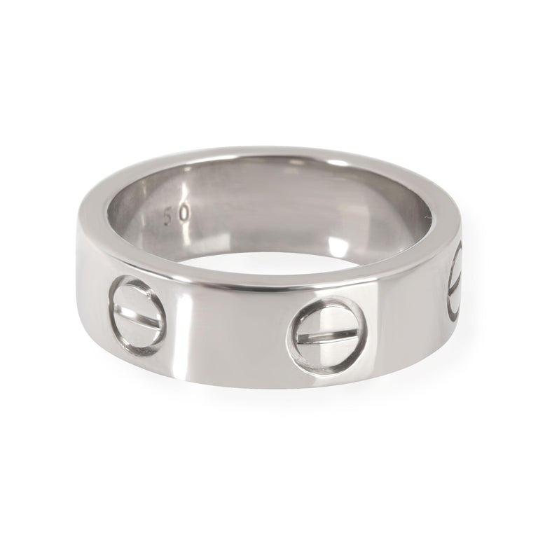 Cartier Love Ring in 18kt White Gold

PRIMARY DETAILS
SKU: 113980
Listing Title: Cartier Love Ring in 18kt White Gold
Condition Description: Retails for 1950 USD. In excellent condition and recently polished. Ring size is 50.
Brand: