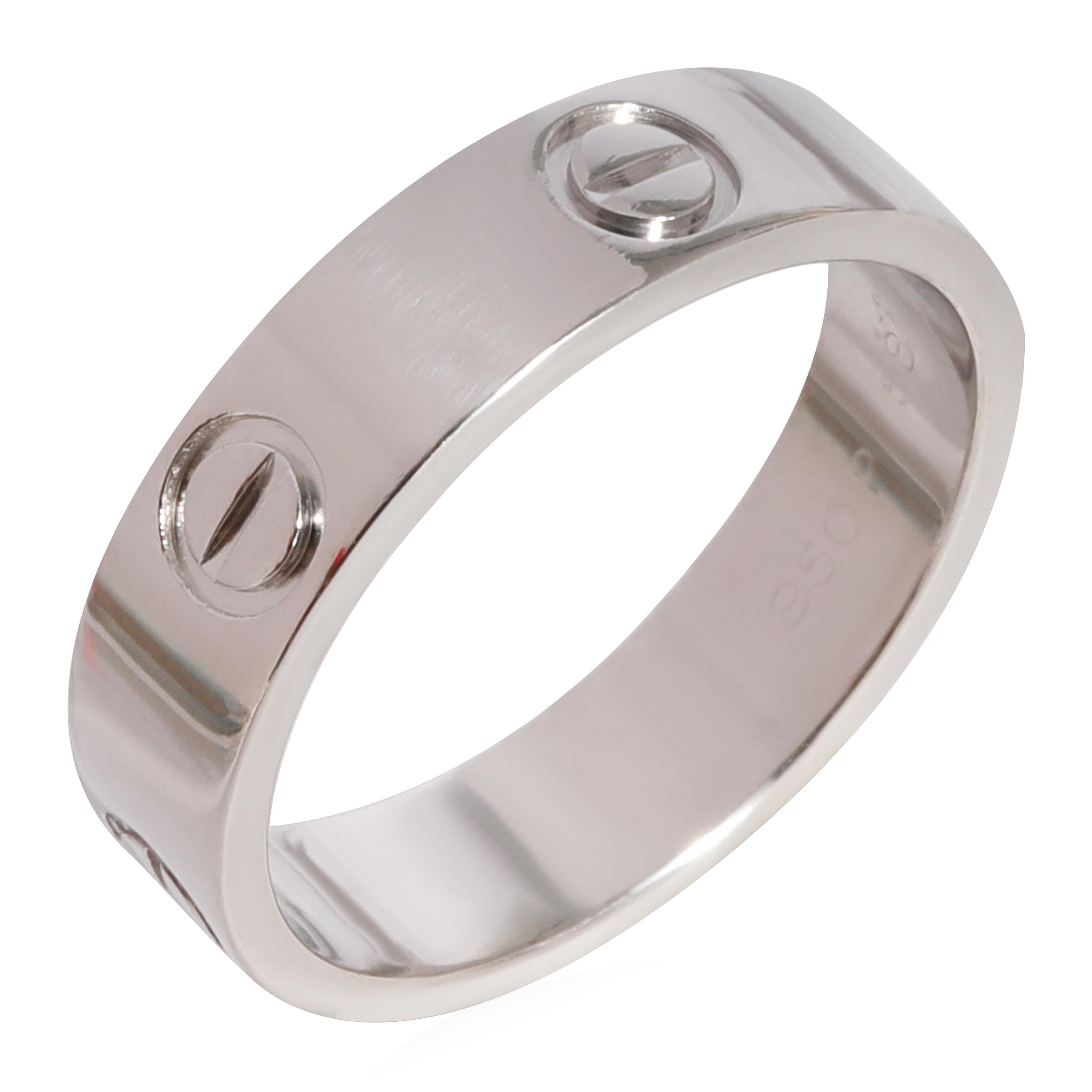 Cartier Love Ring in 950 Platinum

PRIMARY DETAILS
SKU: 123629
Listing Title: Cartier Love Ring in 950 Platinum
Condition Description: Retails for 4000 USD. In excellent condition and recently polished. Ring size is 8.25. Comes with Box.
Brand: