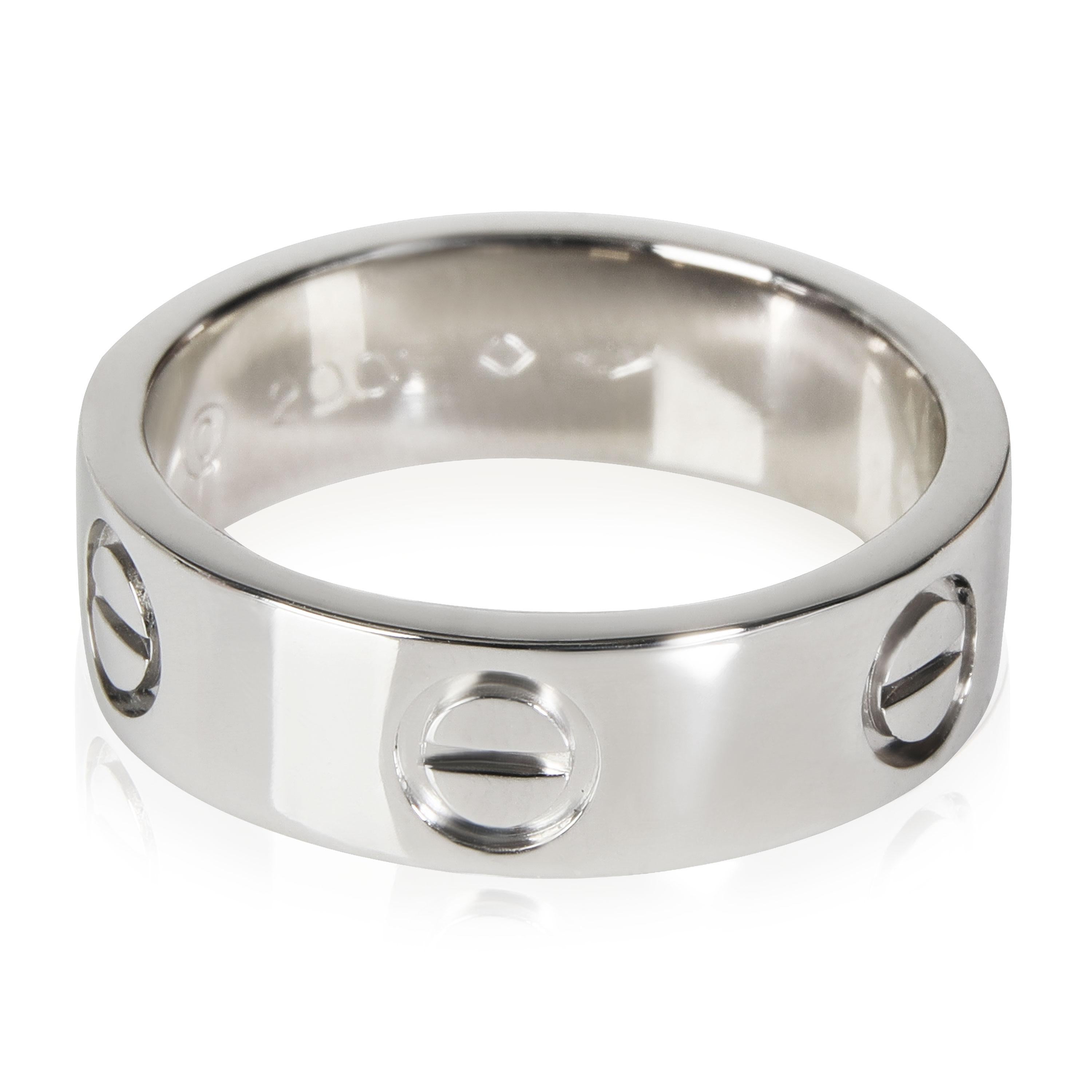 Cartier Love Ring in Platinum

PRIMARY DETAILS
SKU: 115402
Listing Title: Cartier Love Ring in Platinum
Condition Description: Retails for 4000 USD. In excellent condition and recently polished. Ring size is 5.25.
Brand: Cartier
Collection/Series: