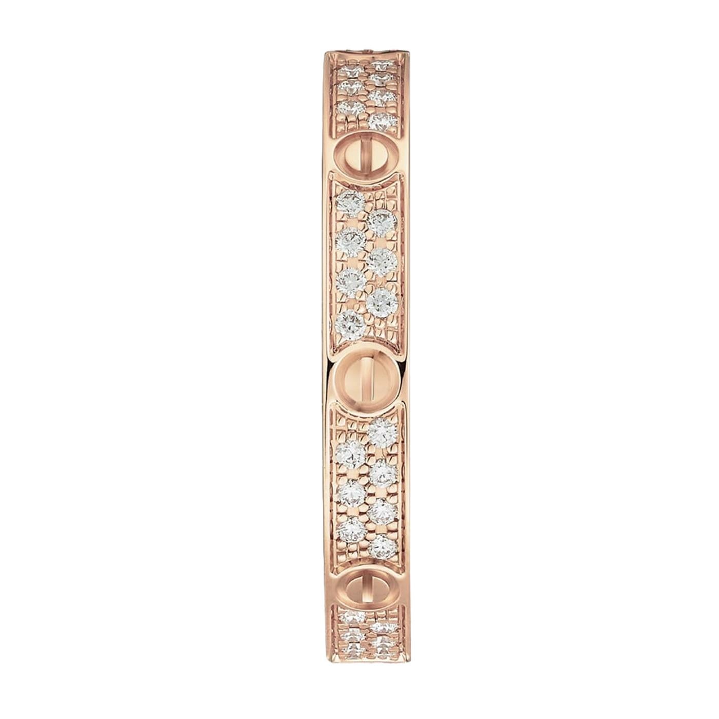 Anillo Cartier Love Mini Modelo 72 Diamantes pavé talla brillante Oro rosa Talla 55 Modernista en venta