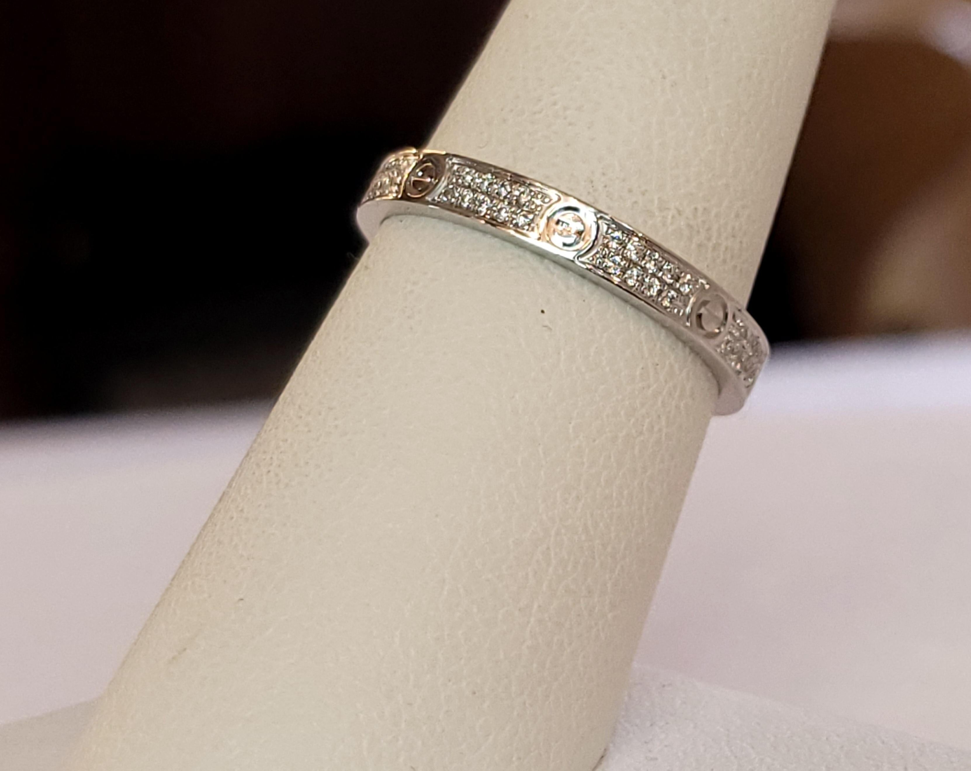 Round Cut Cartier LOVE Ring Mini Model Paved Size 56 For Sale