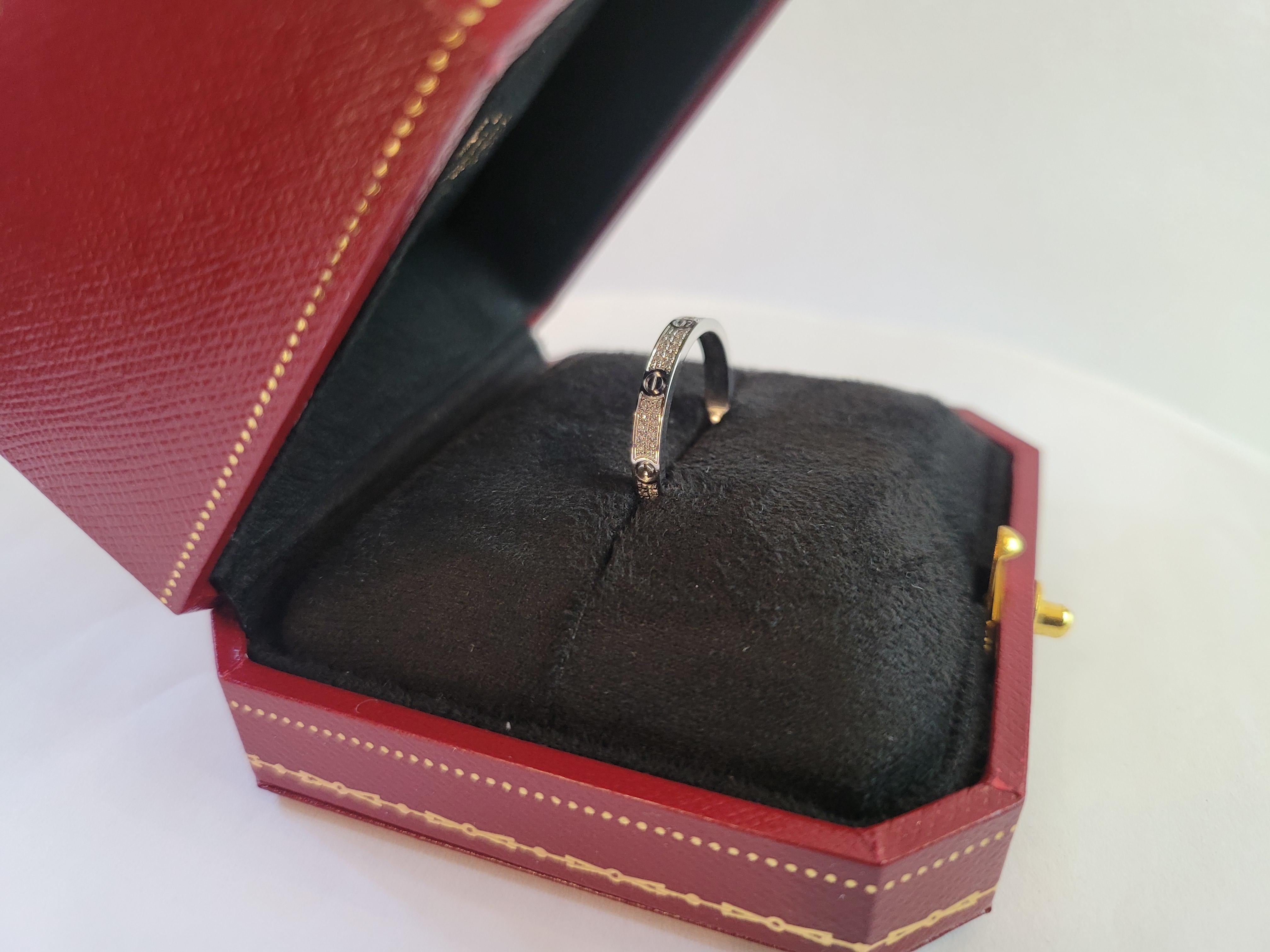 Cartier LOVE Ring Mini Model Paved Size 56 In New Condition For Sale In New York, NY