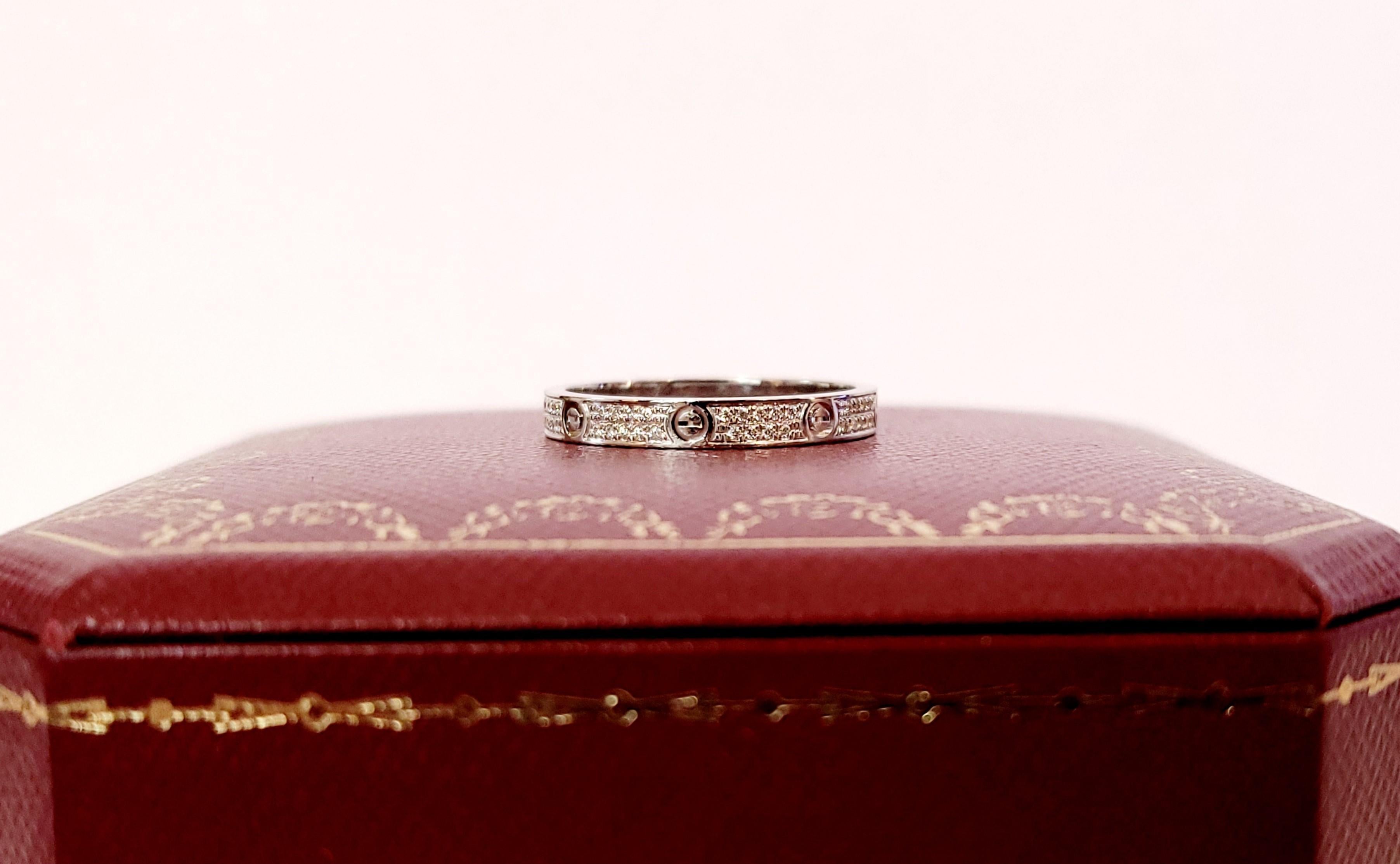 Women's Cartier LOVE Ring Mini Model Paved Size 56 For Sale