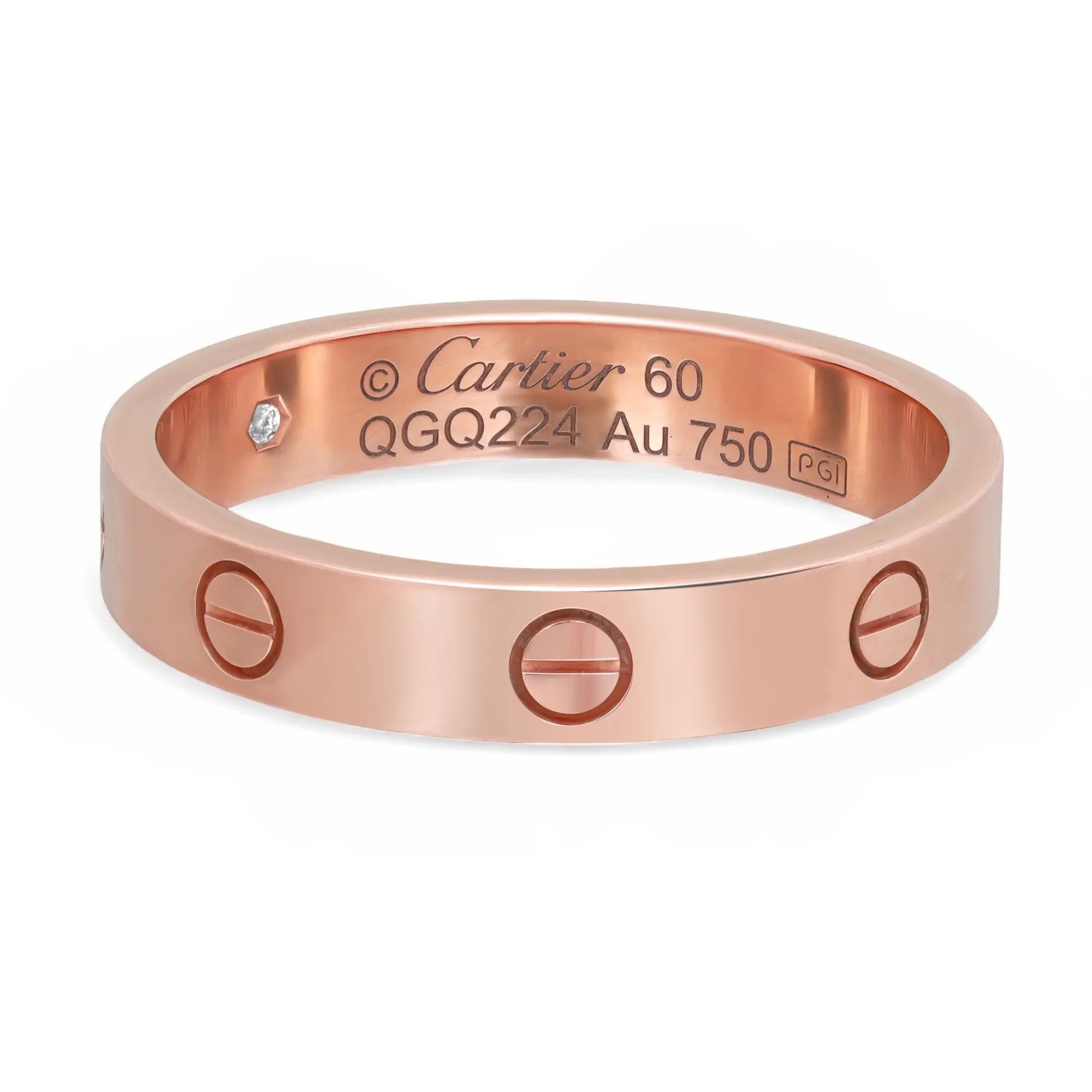 Moderno Cartier Anello dell'amore con un diamante modello piccolo in oro rosa 18 carati misura 60 in vendita