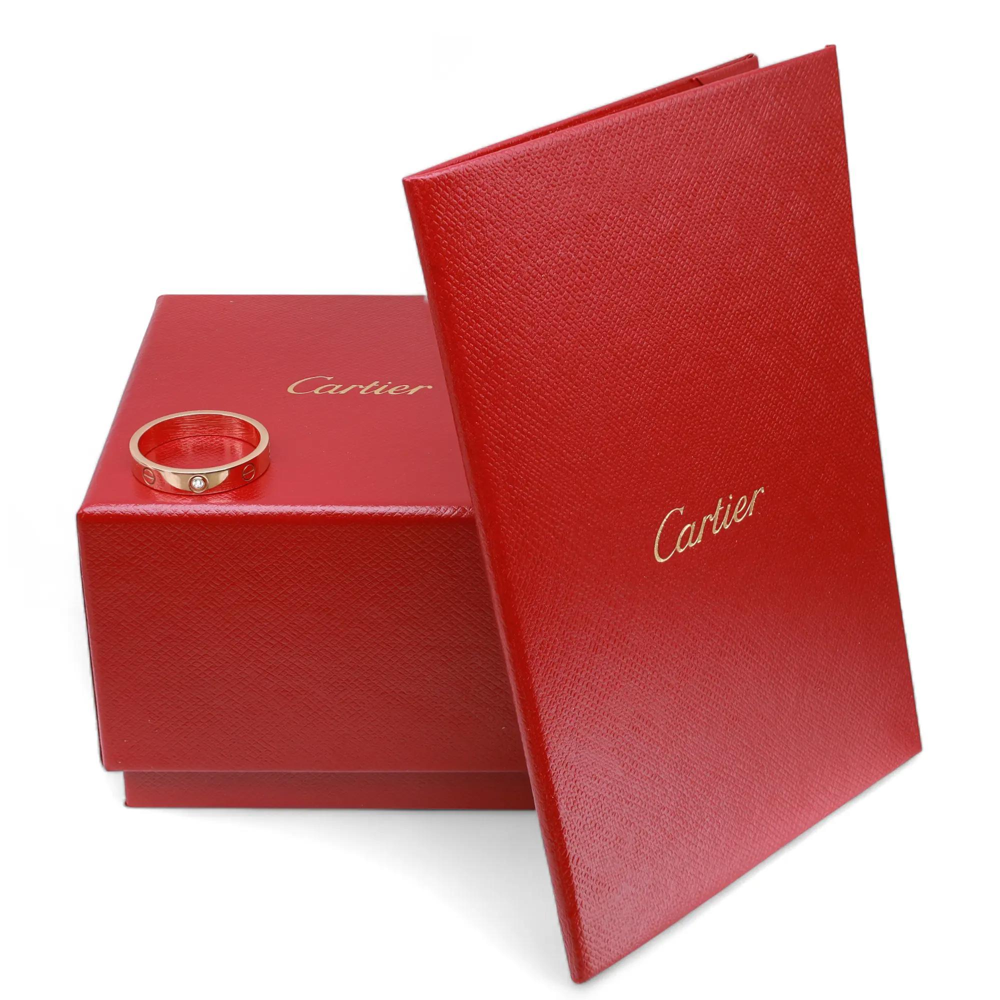 Taglio a rosa Cartier Anello dell'amore con un diamante modello piccolo in oro rosa 18 carati misura 60 in vendita