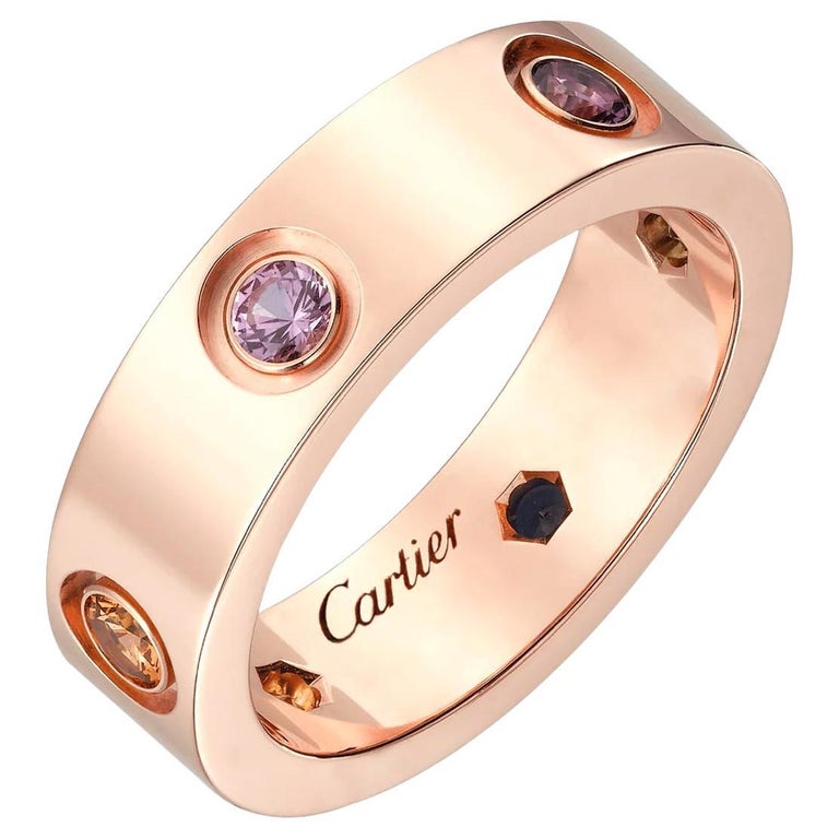 Cartier Love Ring Sapphires Garnets Amethyst 18K Rose Gold For Sale at  1stDibs