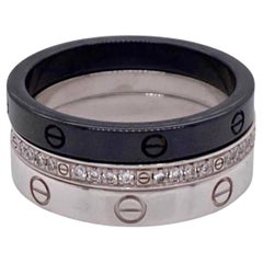 Cartier Love Ring SET of Three 18k White Gold and Black Ceramic, Size 50 (X-153)