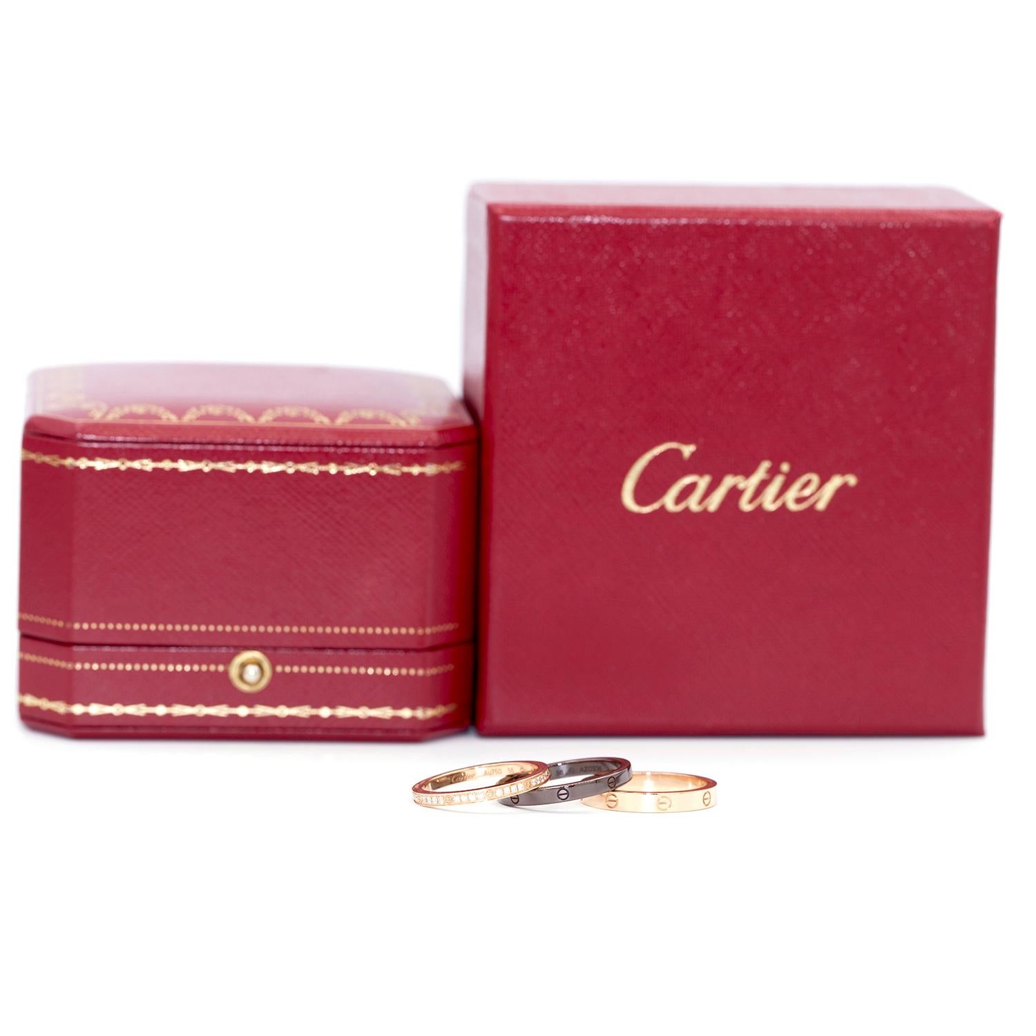 The iconic Cartier Love Collection  
Size: 56 
18 karat Rose Gold and Ceramic ( chocolate Color ) 
Signed Cartier, numbered. 750, 56, serial # 
In original Cartier box and otter box 
Every piece will arrive in special packaging. 