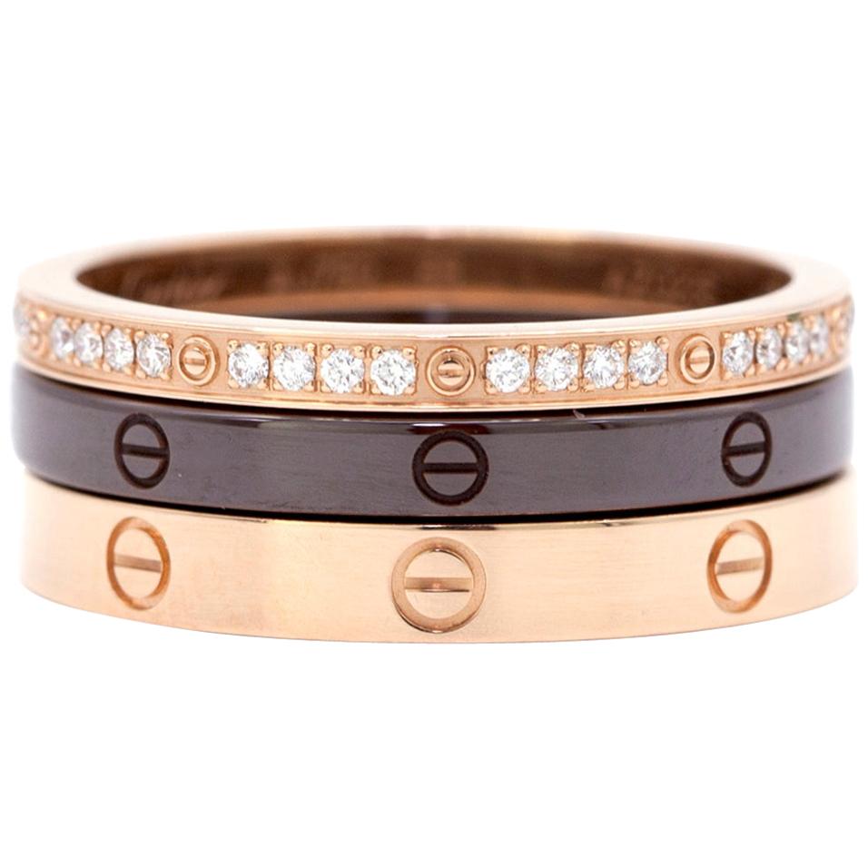 Cartier Love Ring Set Rose Gold, Ceramic and Diamond