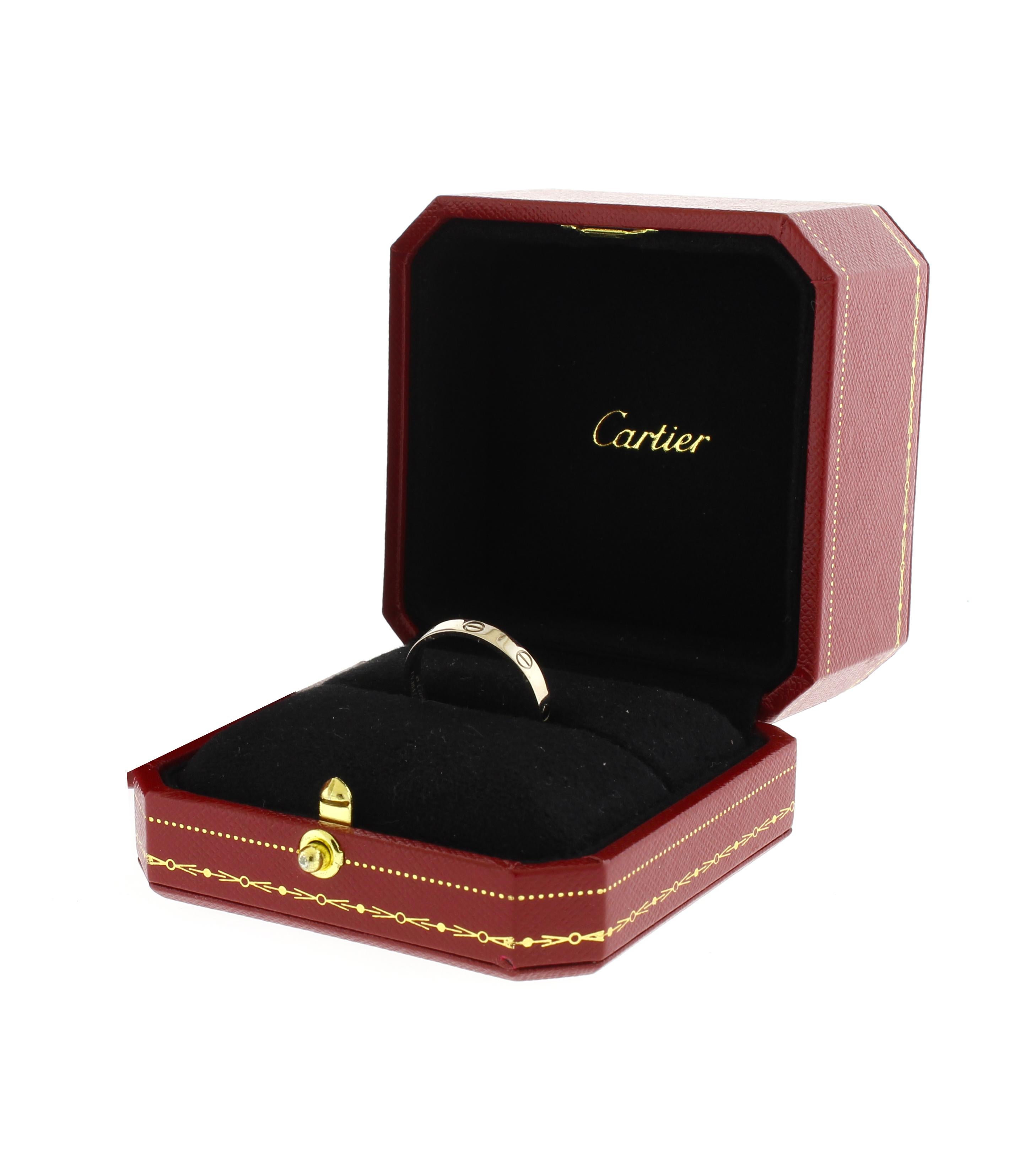 Cartier LOVE Ring, Small Model, 18K White Gold Wedding Band, Size 63 US 10 In Excellent Condition For Sale In Bethesda, MD