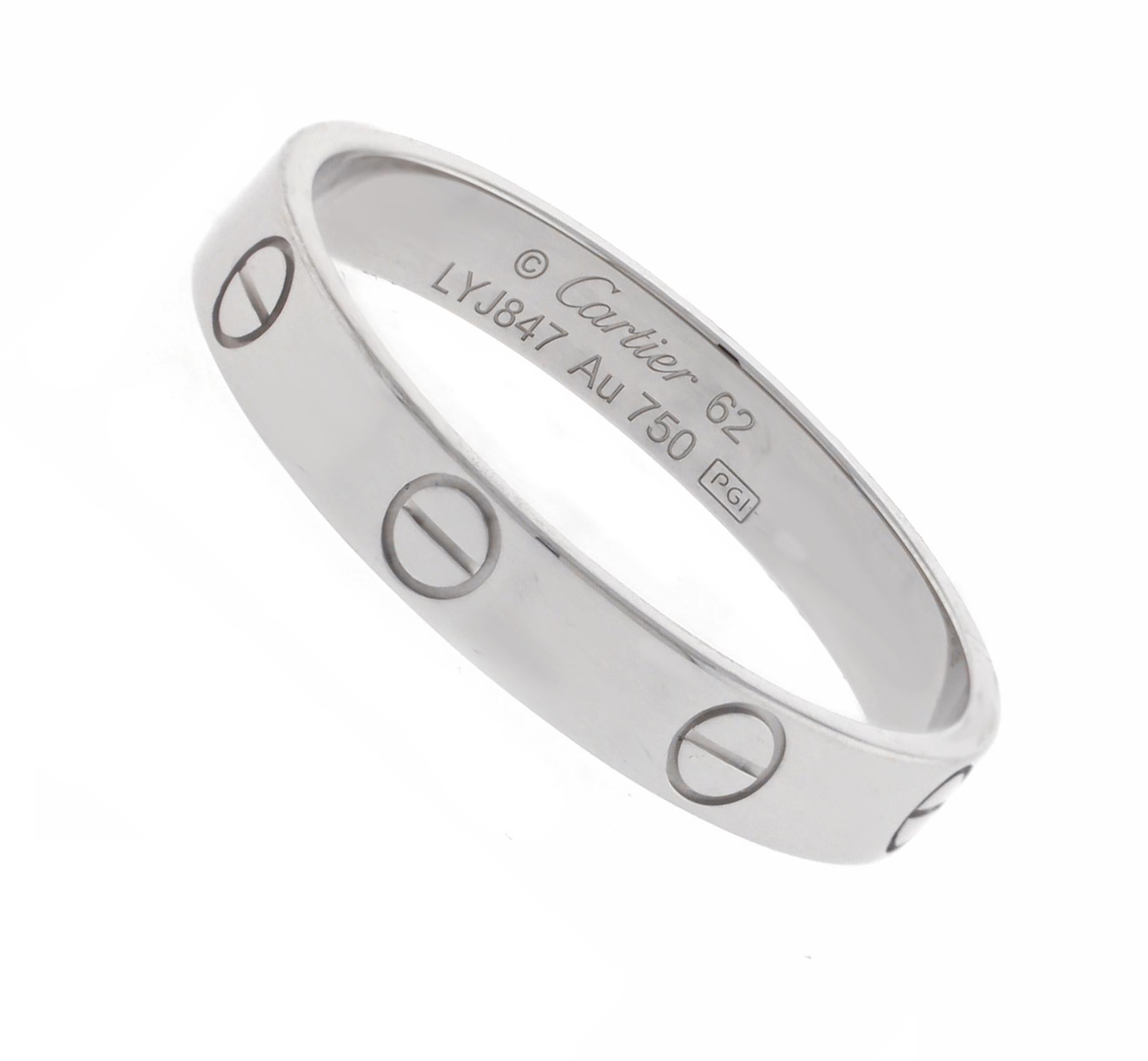 Women's or Men's Cartier LOVE Ring, Small Model, 18K White Gold Wedding Band, Size 63 US 10 For Sale